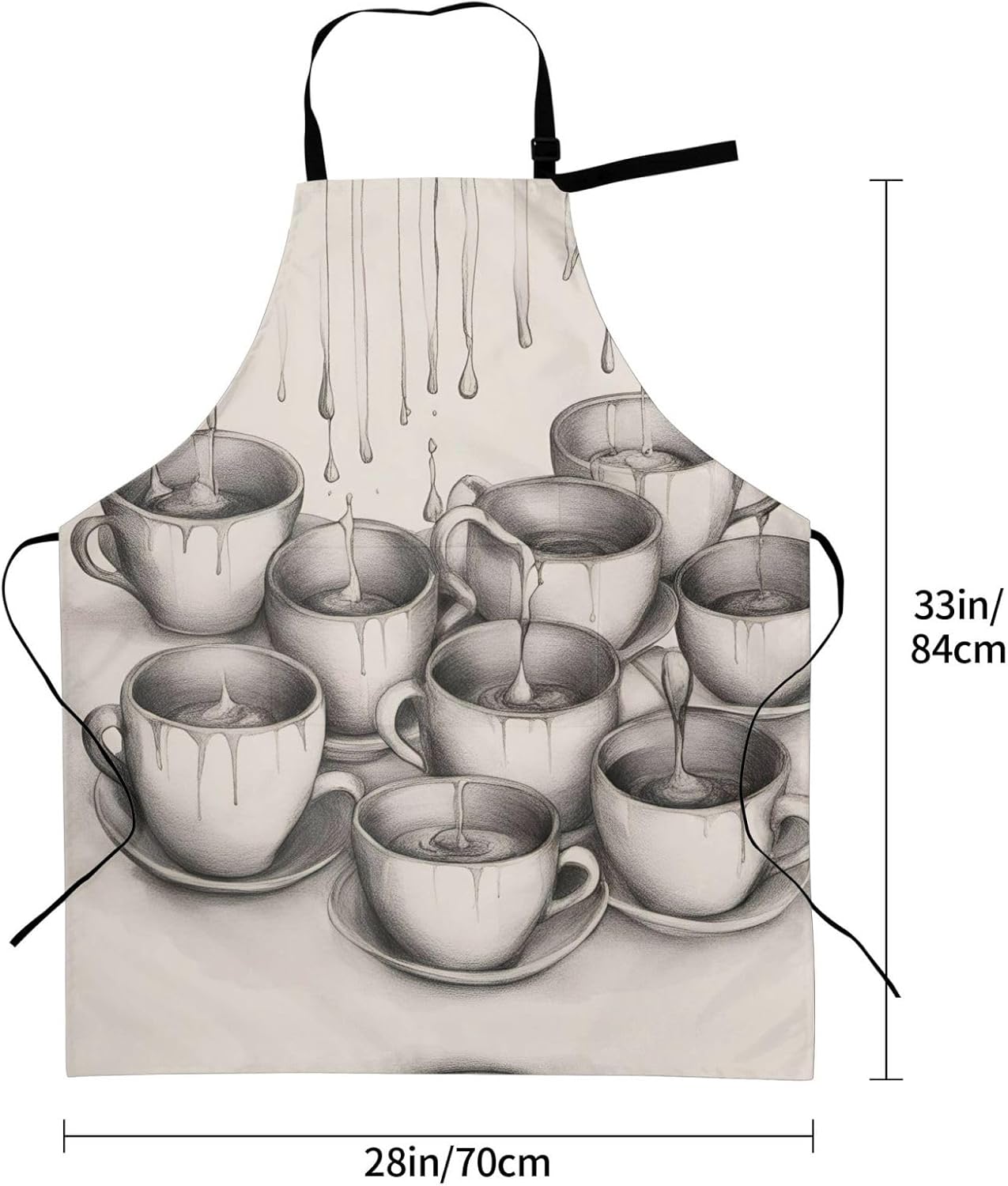 Hand Drawn Teapots and Cups print Waterproof chef's apron with pocket apron for kitchen cooking baking barbecue and gardening