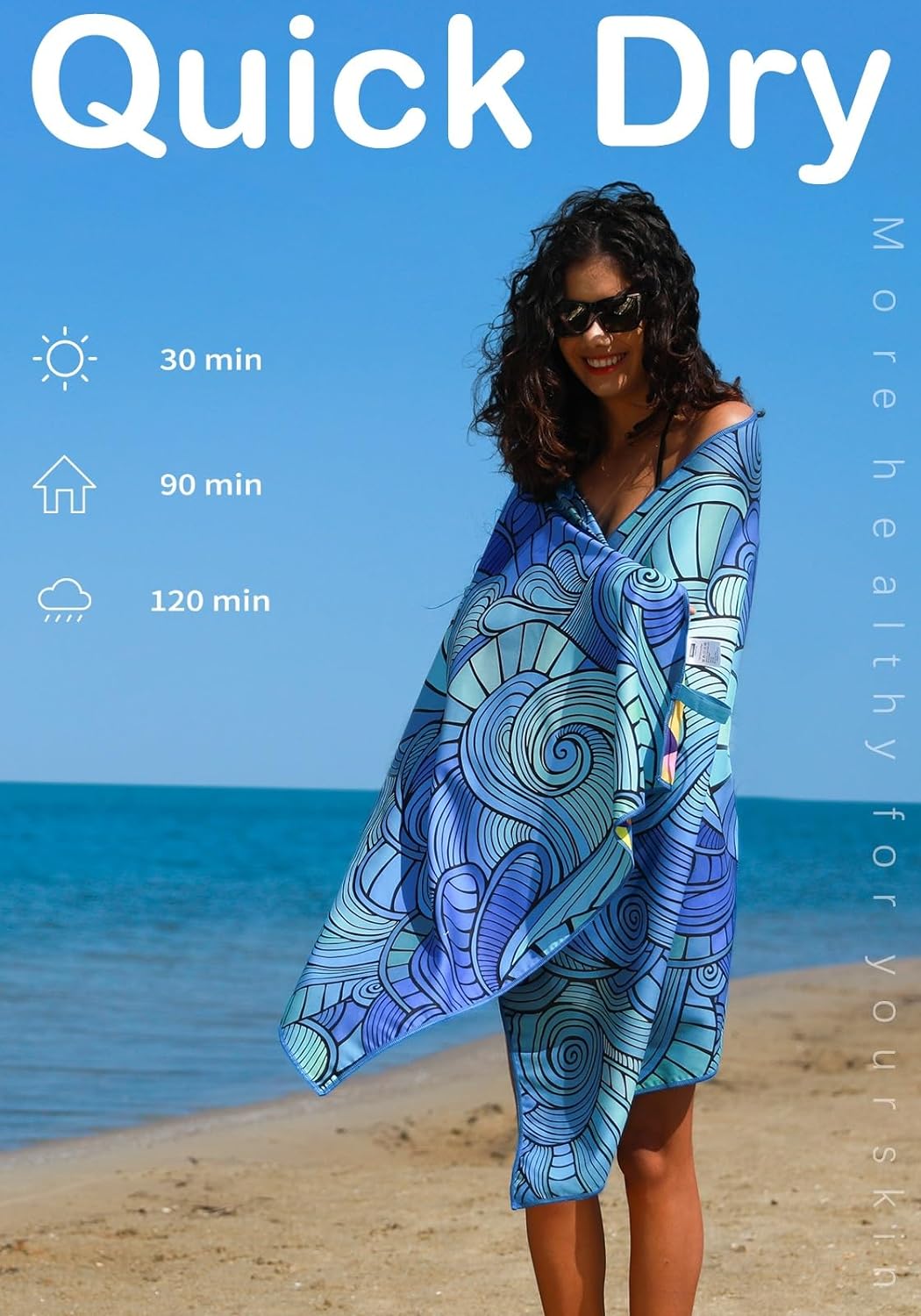 Thin Lightweight Microfiber Beach Towel Sand Free Quick Dry Absorbent Compact Towels for Swimming Pool Camping Beach Accessories Large Easy Pack Travel Things for Vacation Essentials Adult Gift