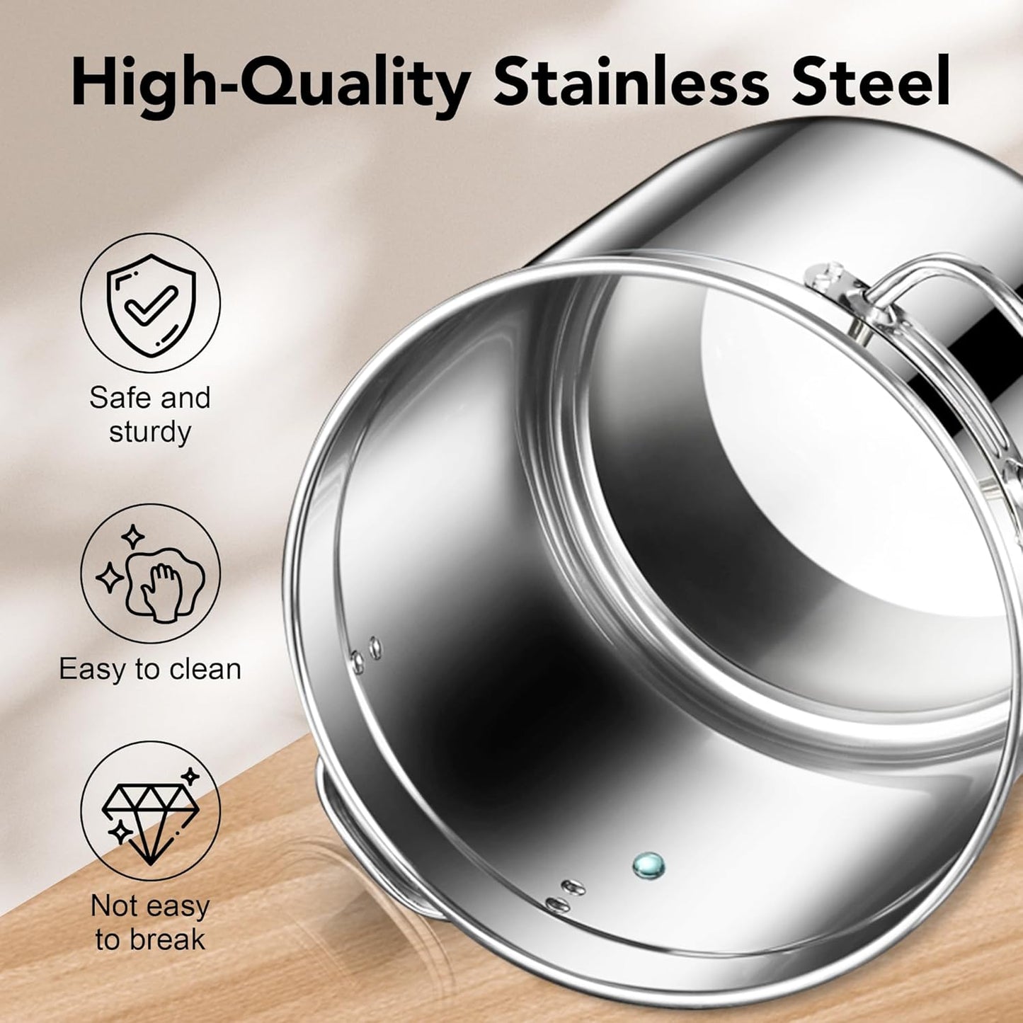 Newget Dog Food Storage Containers, Large Stainless Steel Pet Food Storage Containers 20 lb / 9 kg to Keep Fresh, Metal Airtight Cat Food Containers With Scoop and 2 Small Containers