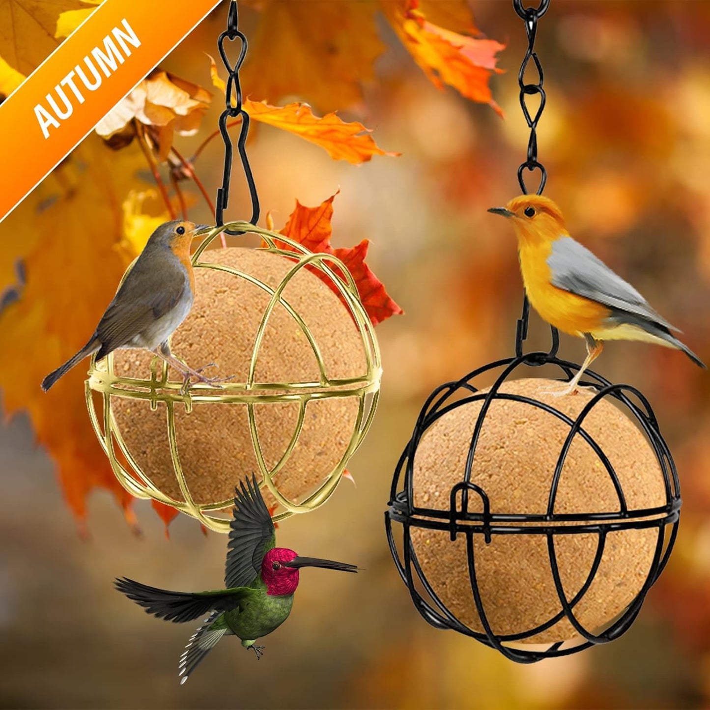 Bird Suet Ball Feeders, 6pcs Metal Hanging Bird Feeder with Hooks, Bal