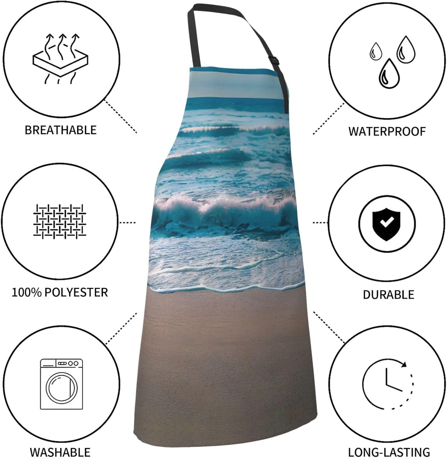 Beach Clear Sea Sand print Waterproof chef's apron with pocket apron for kitchen cooking baking barbecue and gardening