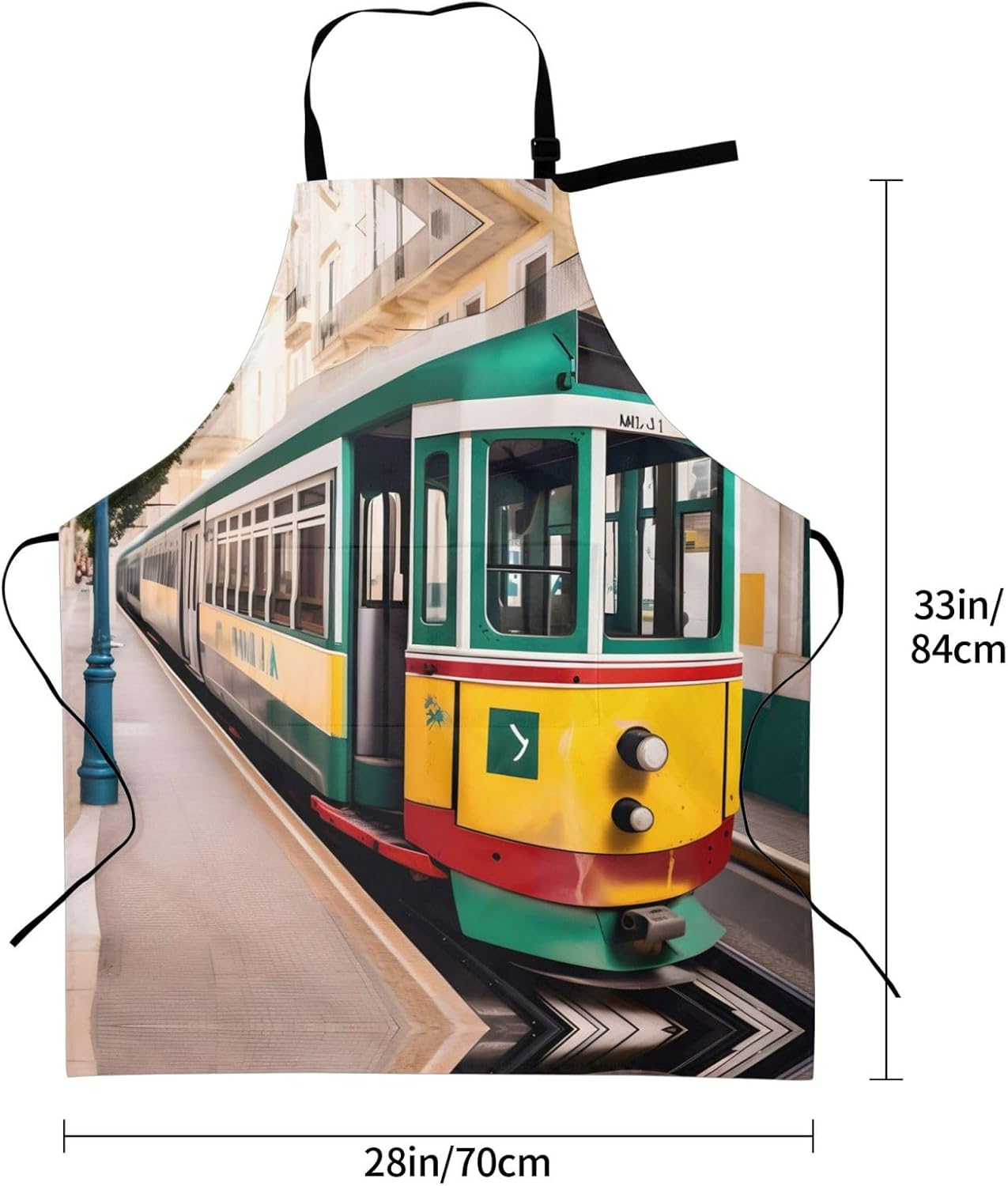 lisbon tram pattern Print Laundry apron 28x33 In Waterproof Kitchen Apron with Pockets for Cooking Baking
