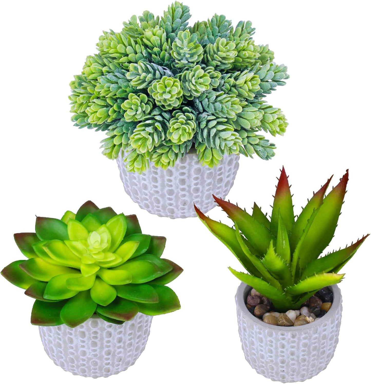 3 Pcs Assorted Small Potted Fake Succulents Plants Artificial Aloe Hop