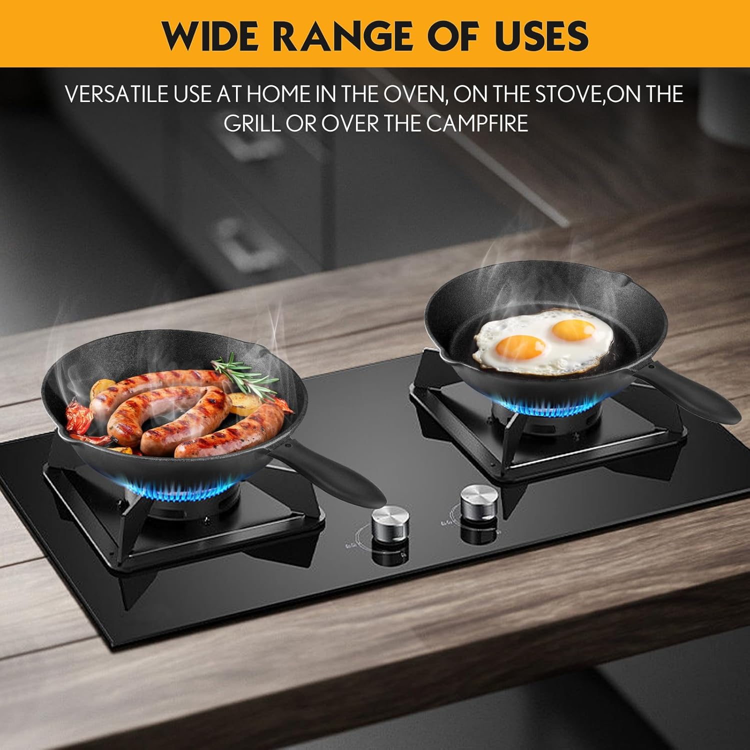 Pre-Seasoned Cast Iron Skillet Set - 3 Piece Frying Pan With Heat-Resi