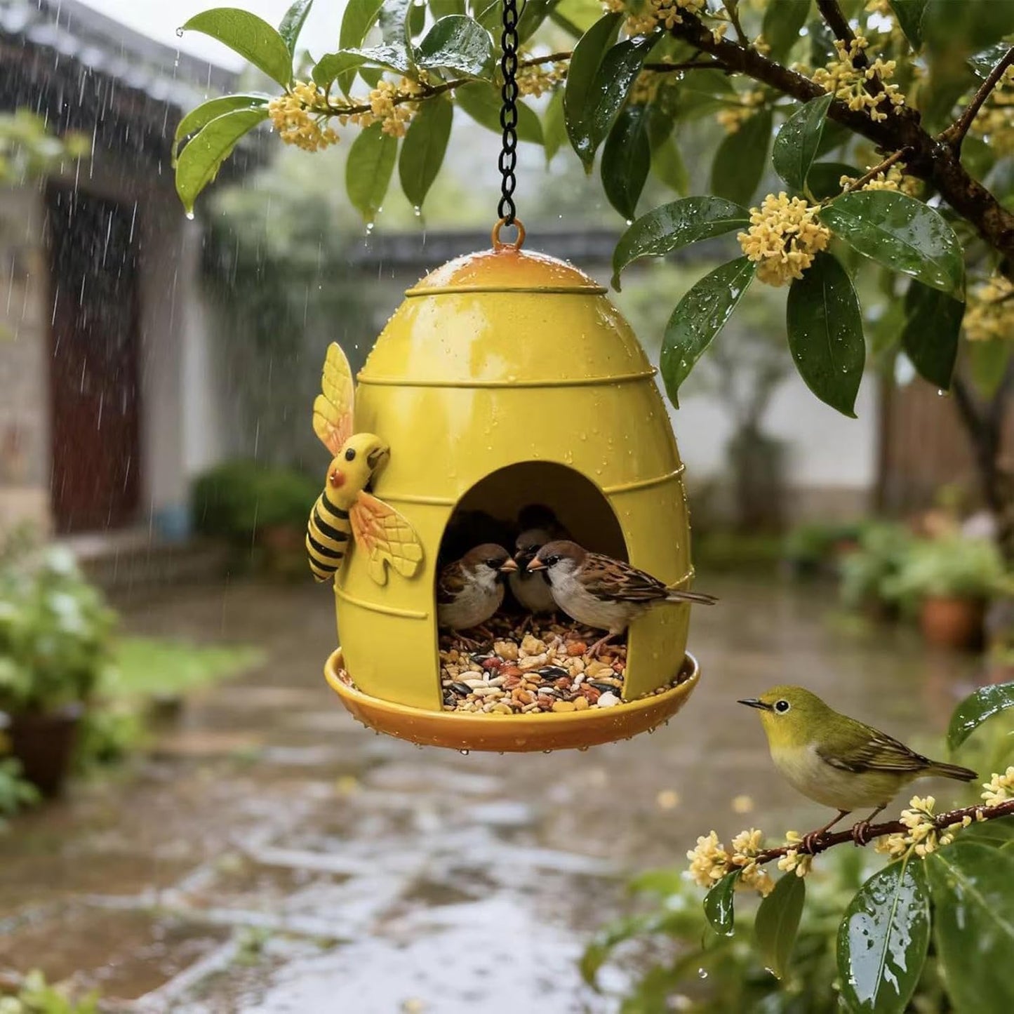 Metal Bird Feeder, Weatherproof Funny Food Holder, Outdoor Bird Feeders Decor, for Metal Material, Birds Feeder with Hangable Display, Garden Accessory, for Attracting Feeding Hummingbird Use