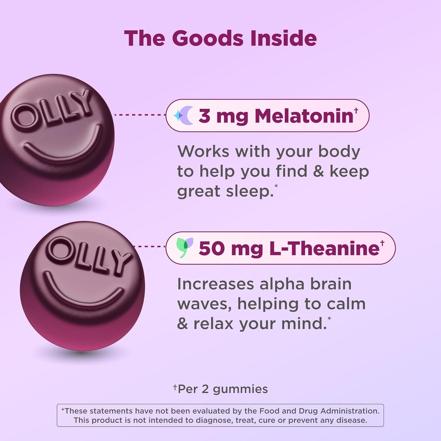 OLLY Sleep Gummy, 3 mg Melatonin, L-Theanine, Chamomile, Lemon Balm, S