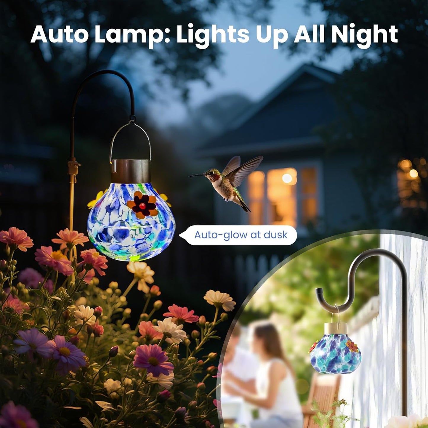 Dome Camera, HD Hummingbird Feeder with Solar Light & Security Camera with Color Night Vision, Motion Detection, Two-Way Audio & Built-in Spotlight, 1-Pack (Blue)