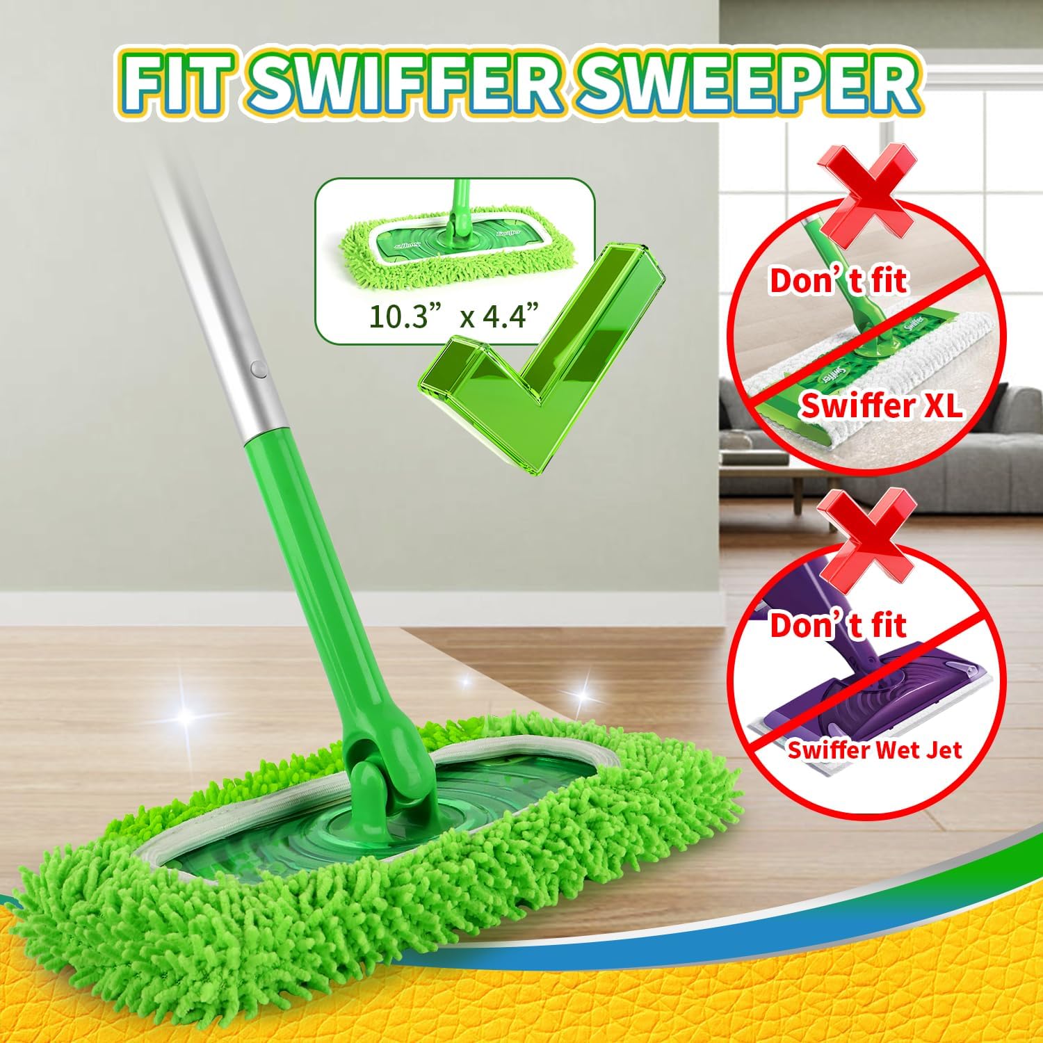 6Pcs Reusable Microfiber Mop Pads Compatible with Swiffer Sweeper, Wet