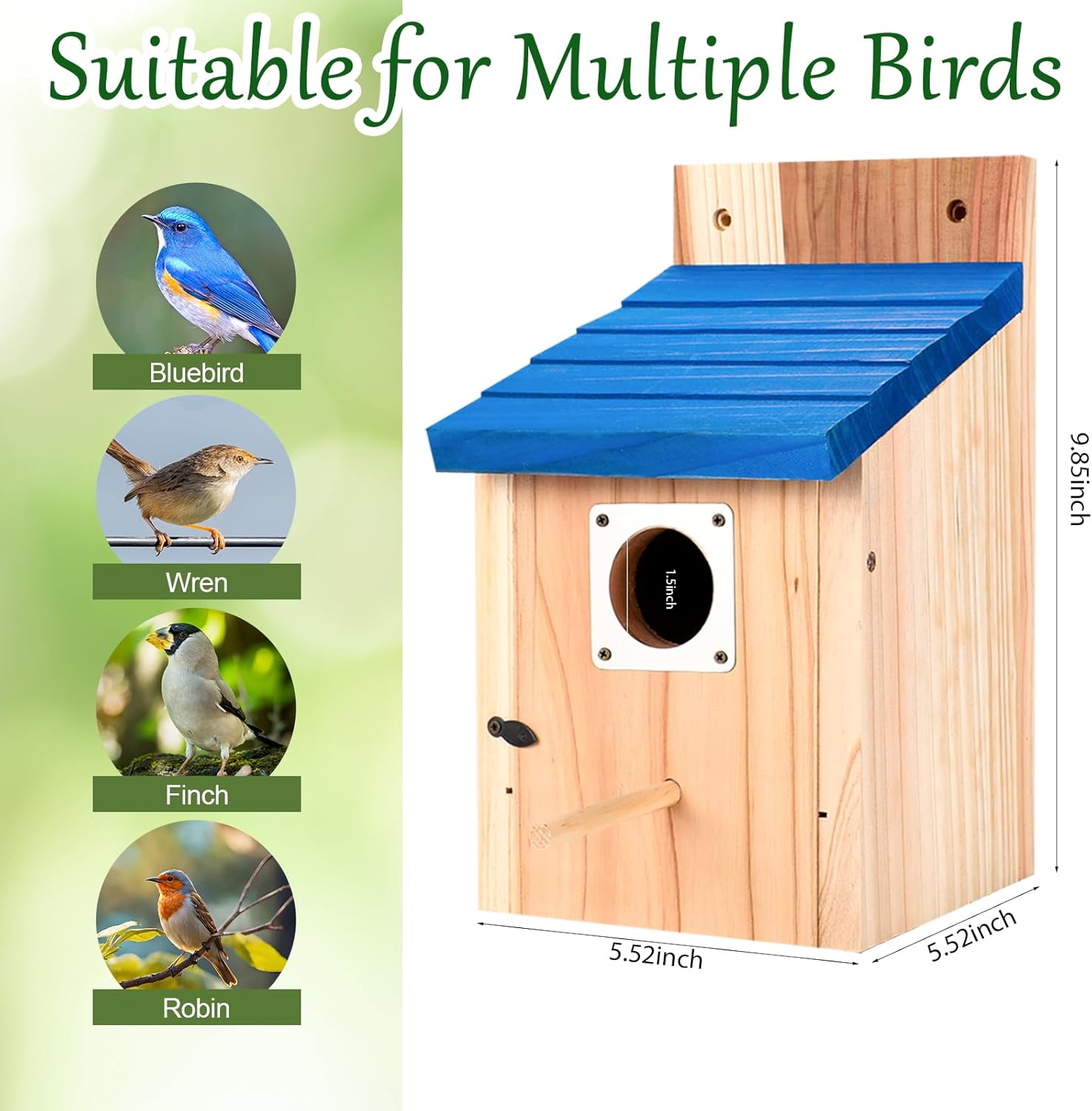 4-Pack Blue Wooden Bird Houses for Outdoors with Predator Guard, Blueb