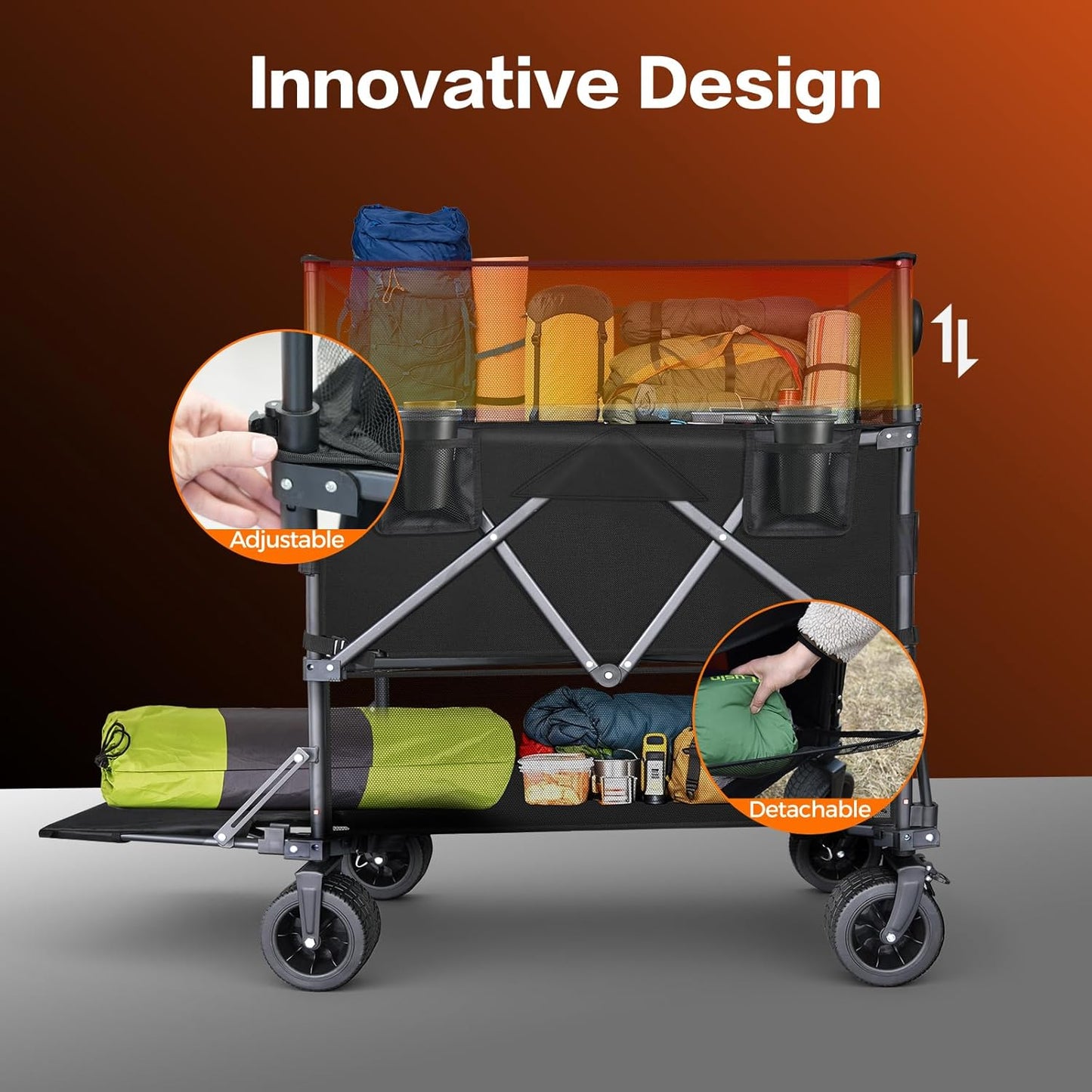 Double Decker Wagon with Retractable Mesh & Tailgate - 560Lbs Load Hea