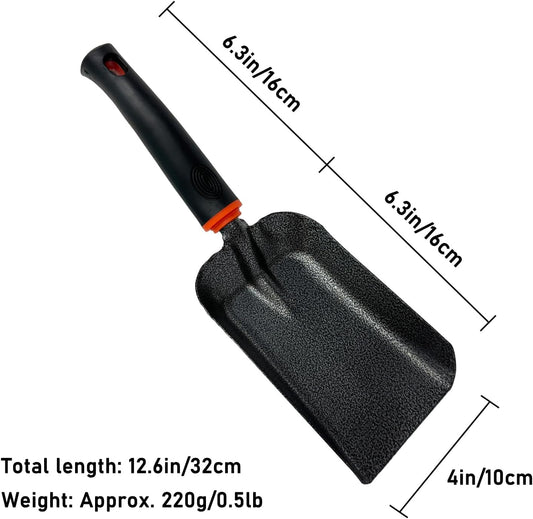 SoloWilder 12.6" Ash Shovel for Fire Pit & Fireplace - Manganese Steel Gardening Tool - Black