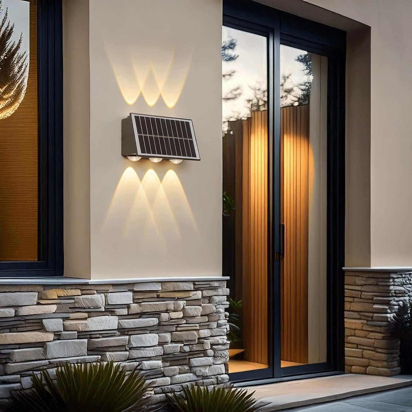 Modern Solar LED Outdoor Wall Light Sconce IP65 Waterproof Aluminum Up Down Light Fixture, Dusk to Dawn Auto On/Off Exterior Warm Lighting for Garden Patio Porch Fence Pathway Cottage(Small)