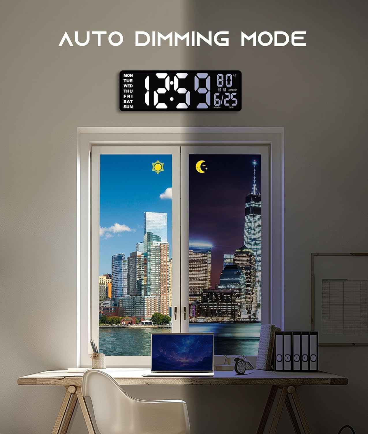 16.5" Large Digital Wall Clock with BT Sync, RGB Lights with 11 Scenes
