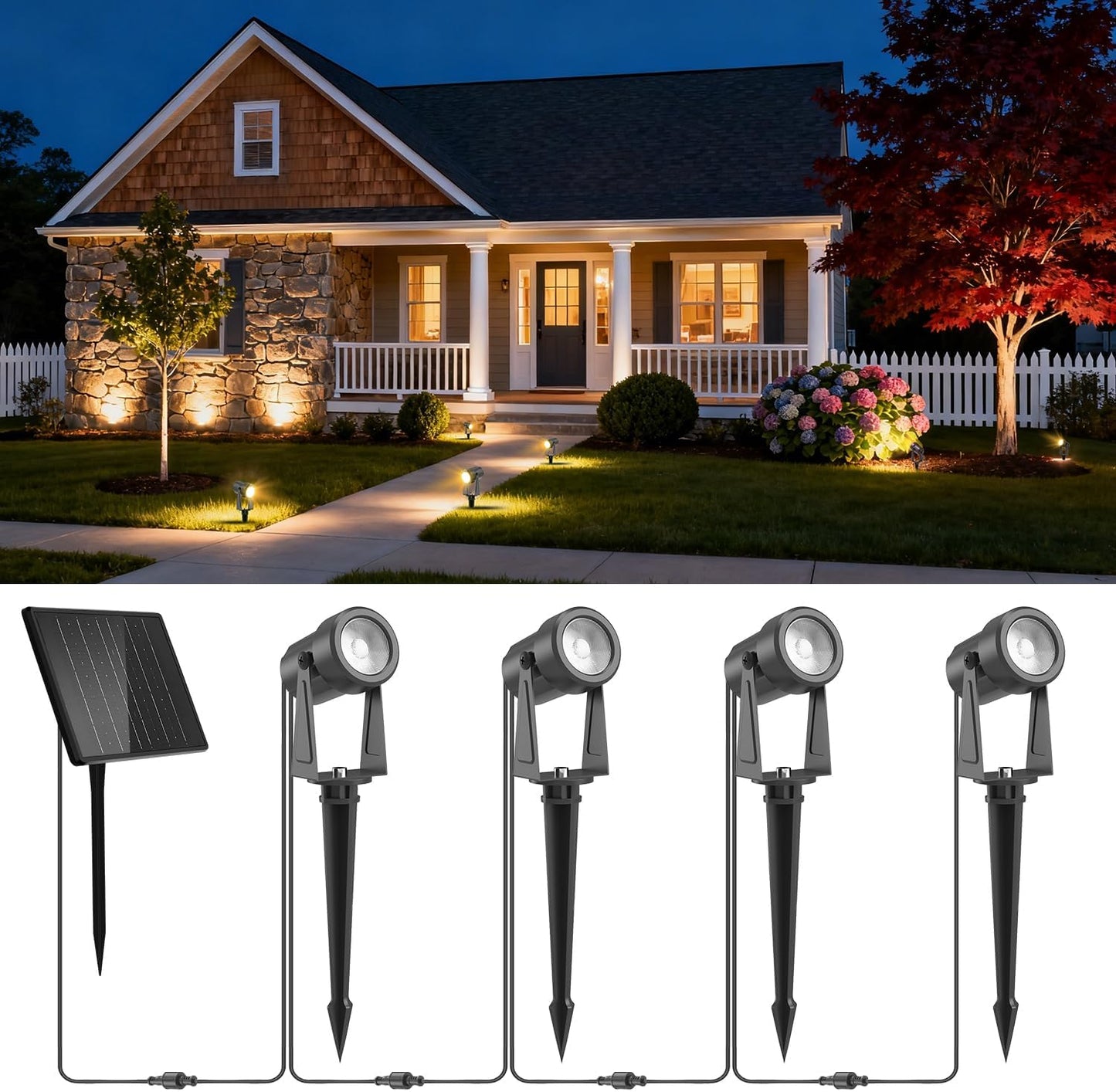 ZYAN Solar Landscape Spotlights, Separate Monocrystalline Panels & USB
