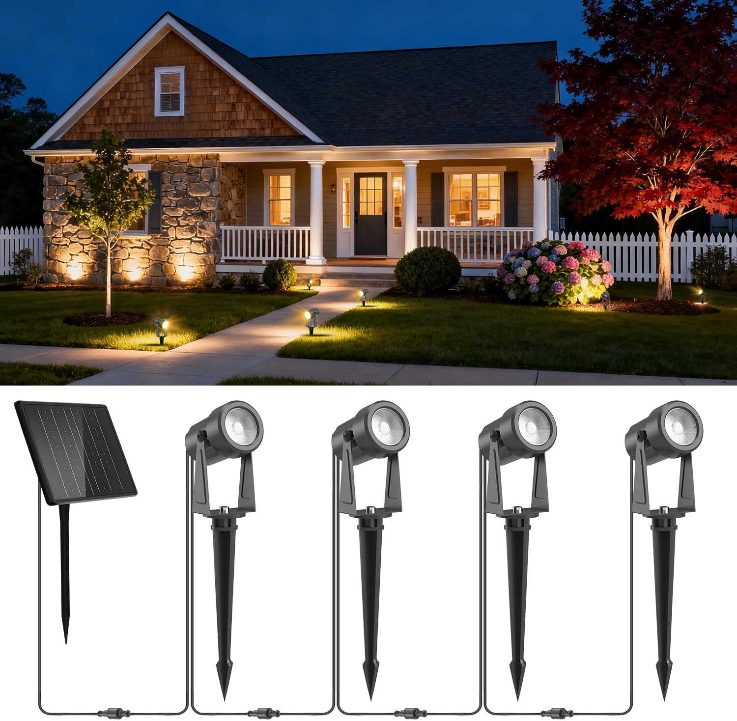 ZYAN Solar Landscape Spotlights, Separate Monocrystalline Panels & USB