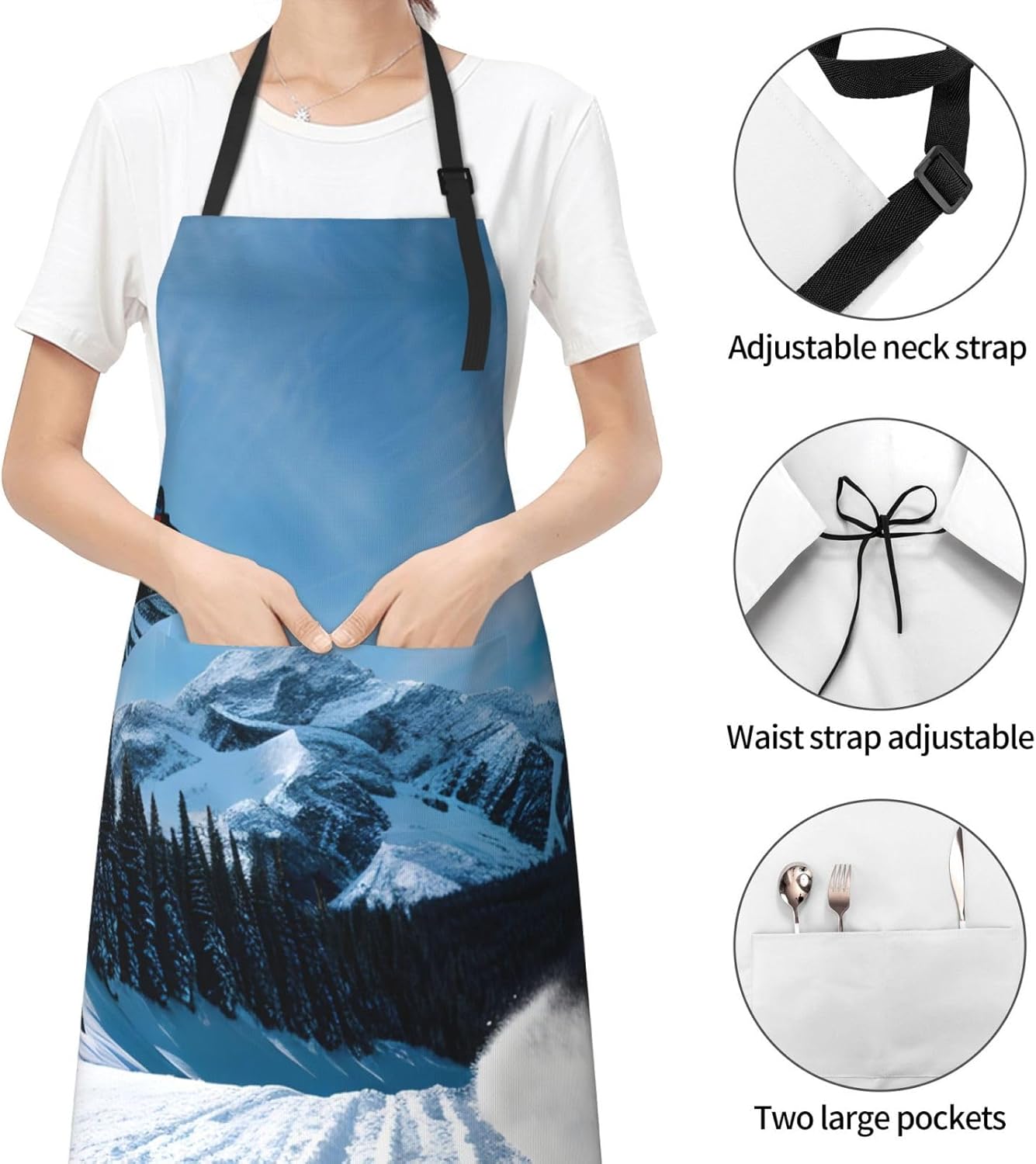 Snowboarding print Waterproof apron with pocket adjustable cooking apron for adult kitchen bibs to bake
