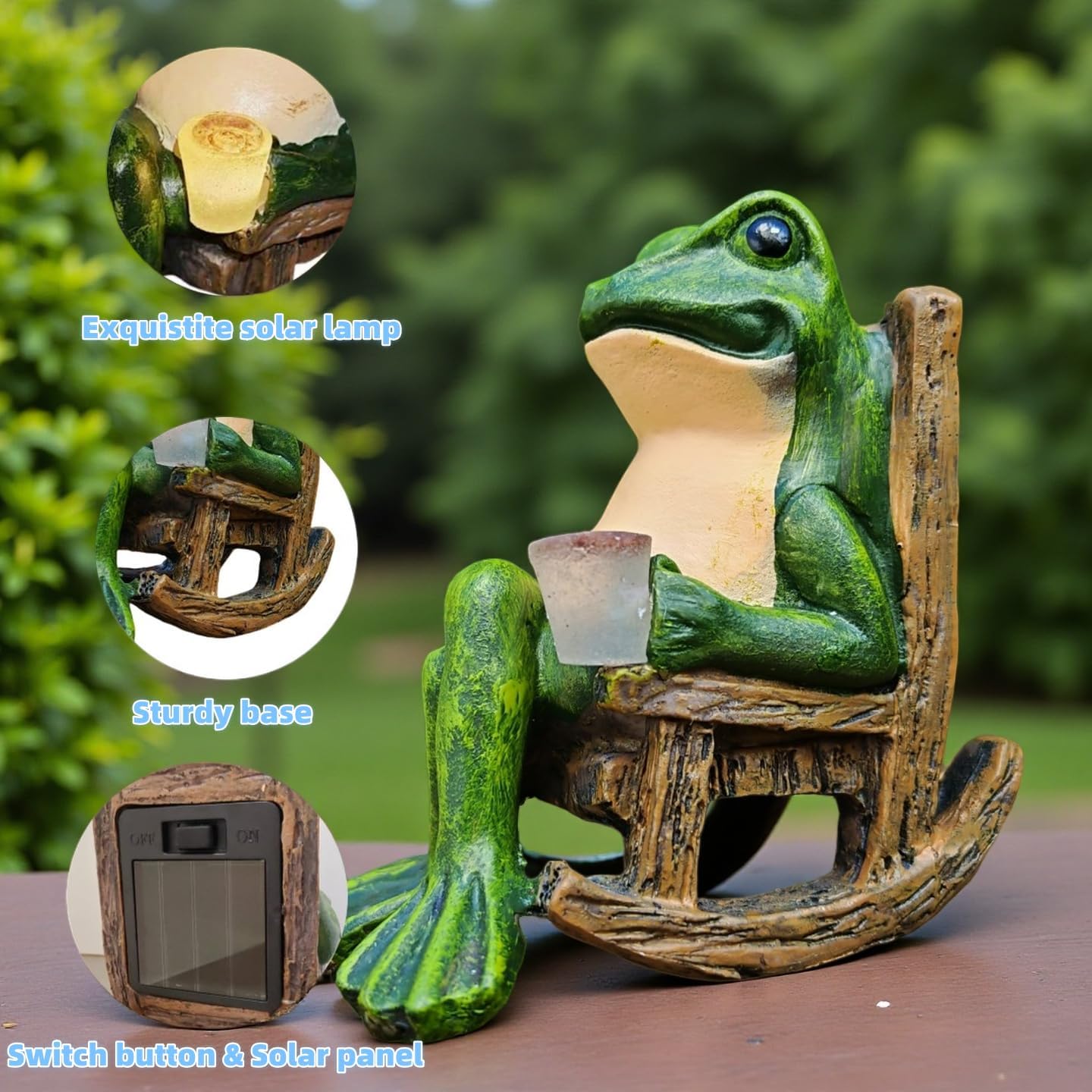 Miniature Frog Garden Statue Outdoor Decorations Figurine Light Fairy Garden Accessories Solar Frog Decor Art for Yard, Lawn,Balcony, Unique