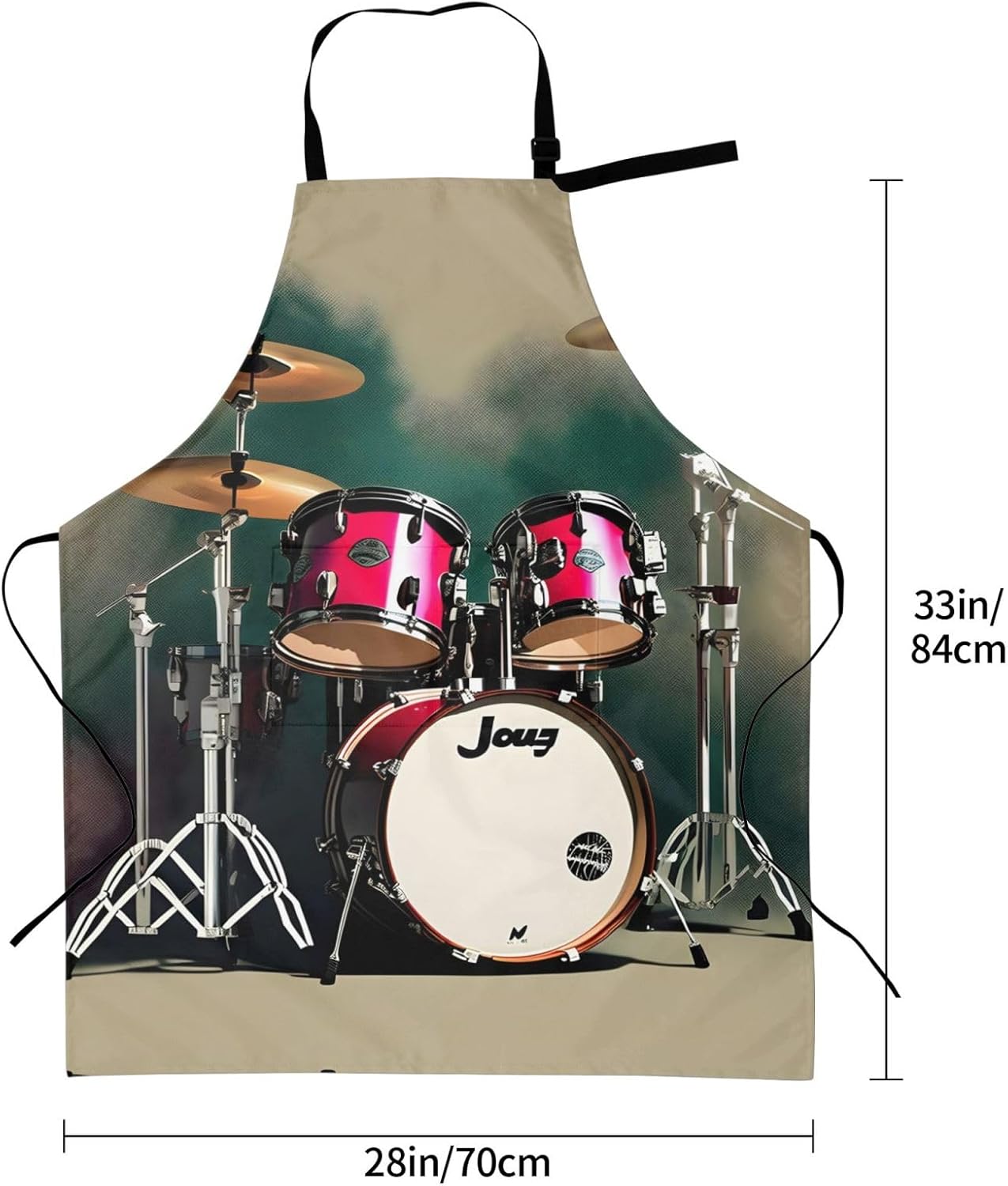 Jazz drum print Waterproof chef's apron with pocket apron for kitchen cooking baking barbecue and gardening