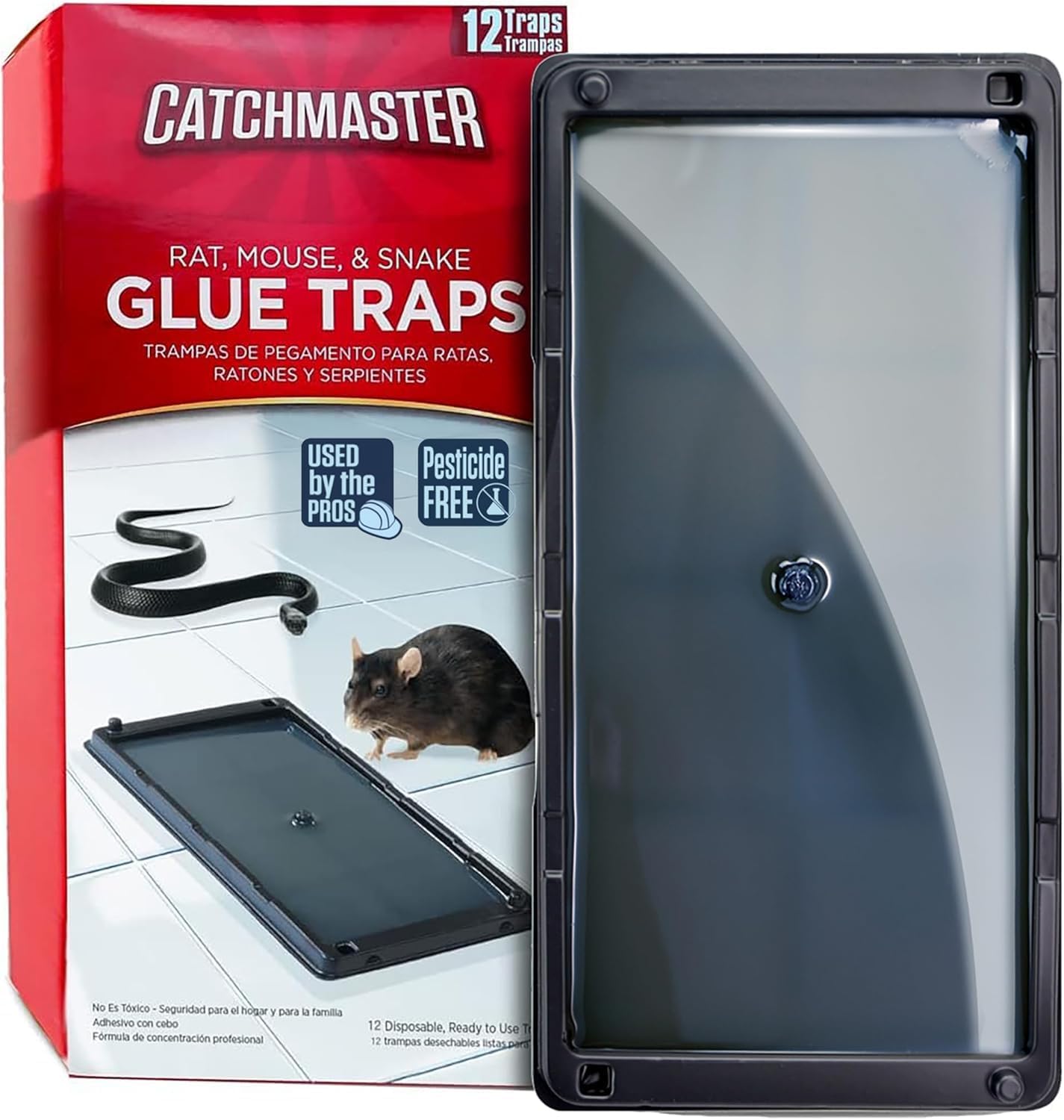 Catchmaster Rat, Snake and Mouse Traps 12Pk, Large Bulk Glue Rat Traps