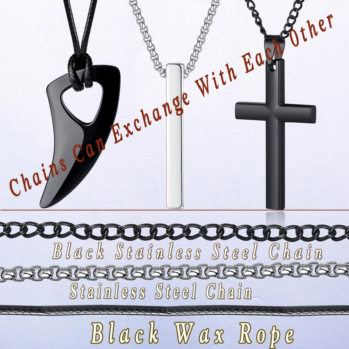 MAIBAOTA 8 Pcs Necklace for Men, Mens Necklaces Jewelry Set, Black and