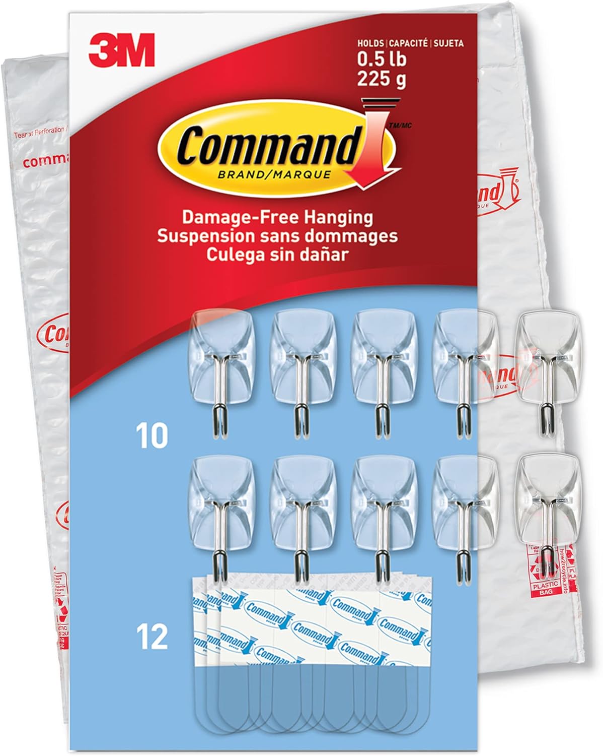 Command Small Clear Wire Toggle Hooks, 10 Wall Hook and 12 Strips, Dam