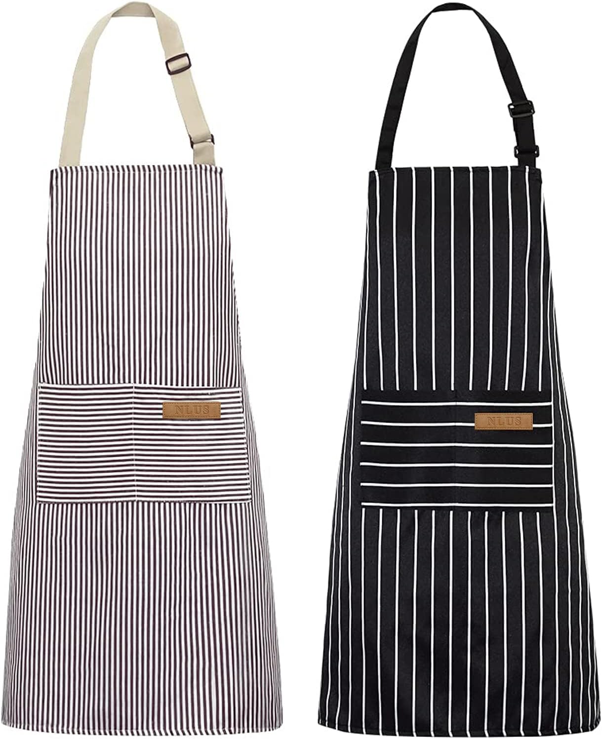 NLUS 2 Pack Kitchen Cooking Aprons, Adjustable Bib Soft Chef Apron wit