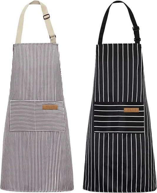 NLUS 2 Pack Kitchen Cooking Aprons, Adjustable Bib Soft Chef Apron wit