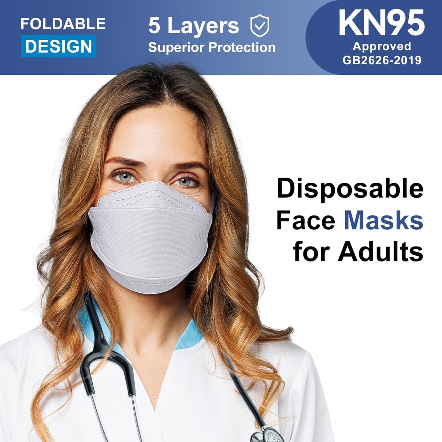 FENFEN KN95 Face Masks Disposable Adults - 50 Pack 5 Layer Protection 