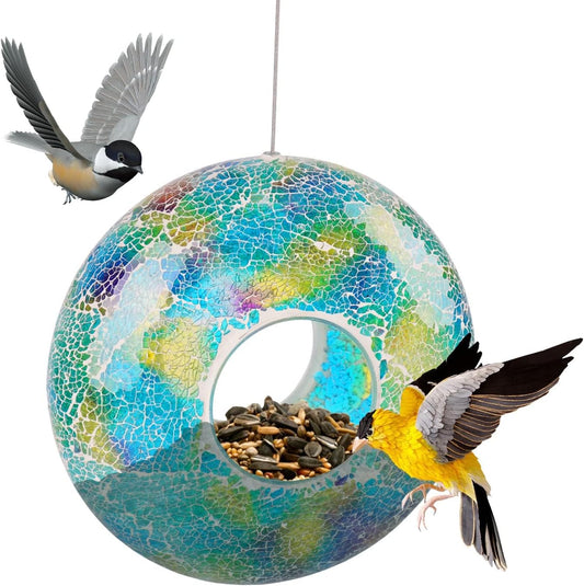 Topadorn Outdoor Bird Feeder - Decorative Mosaic Circle Fly Through Design for Birds