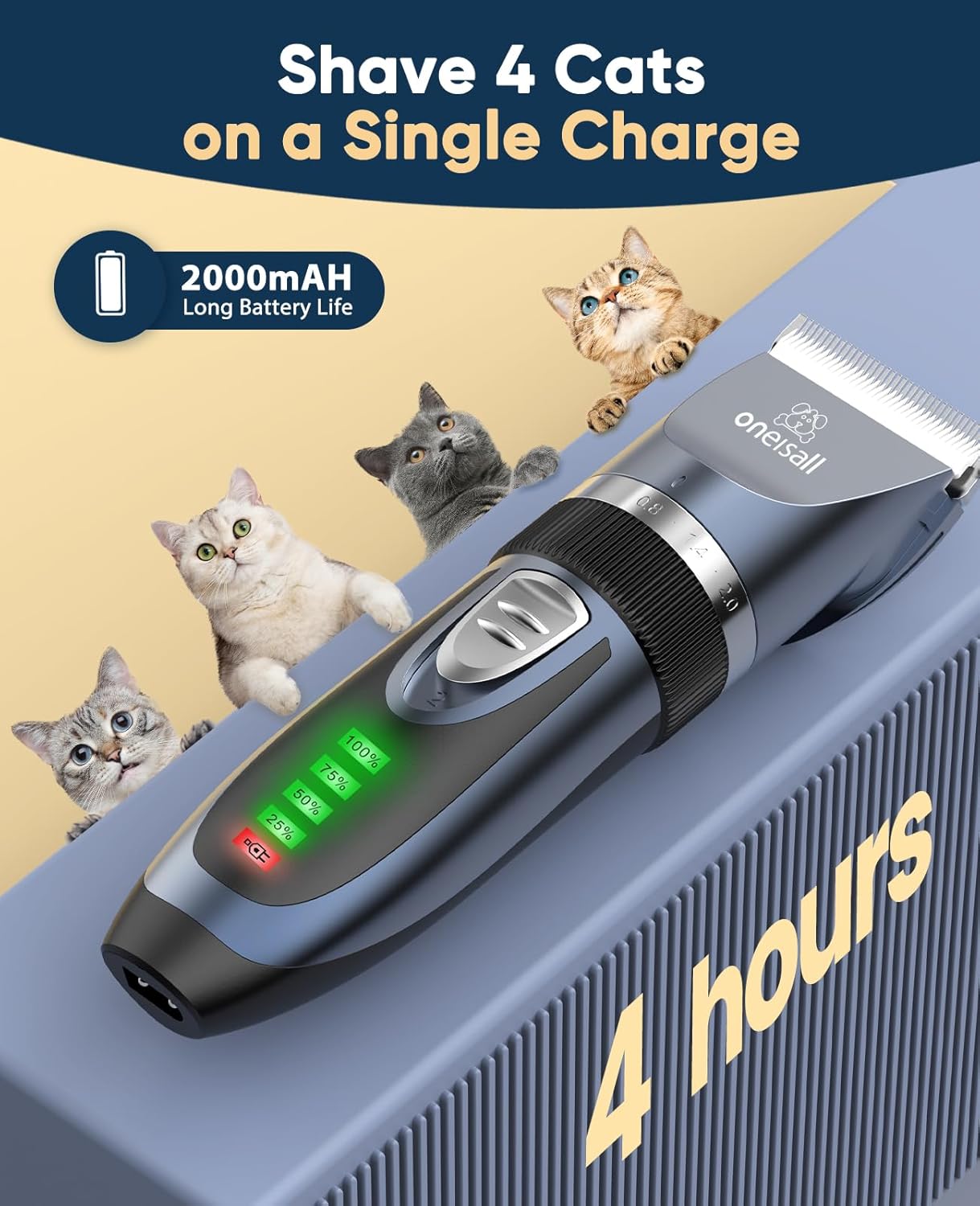 oneisall Quiet Cat Clippers for Matted & Long Hair, 2-Speed Cordless P
