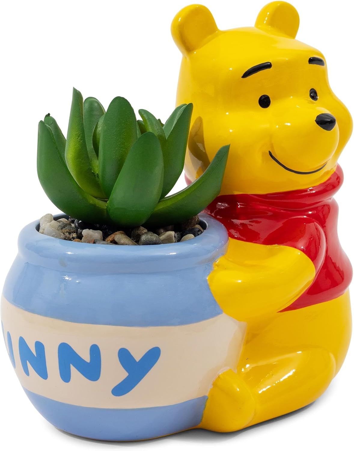 Silver Buffalo Disney Winnie The Pooh Hunny Pot 5-Inch Ceramic Mini Planter with Artificial Succulent | Cute Flower Pot, Faux Indoor Plants