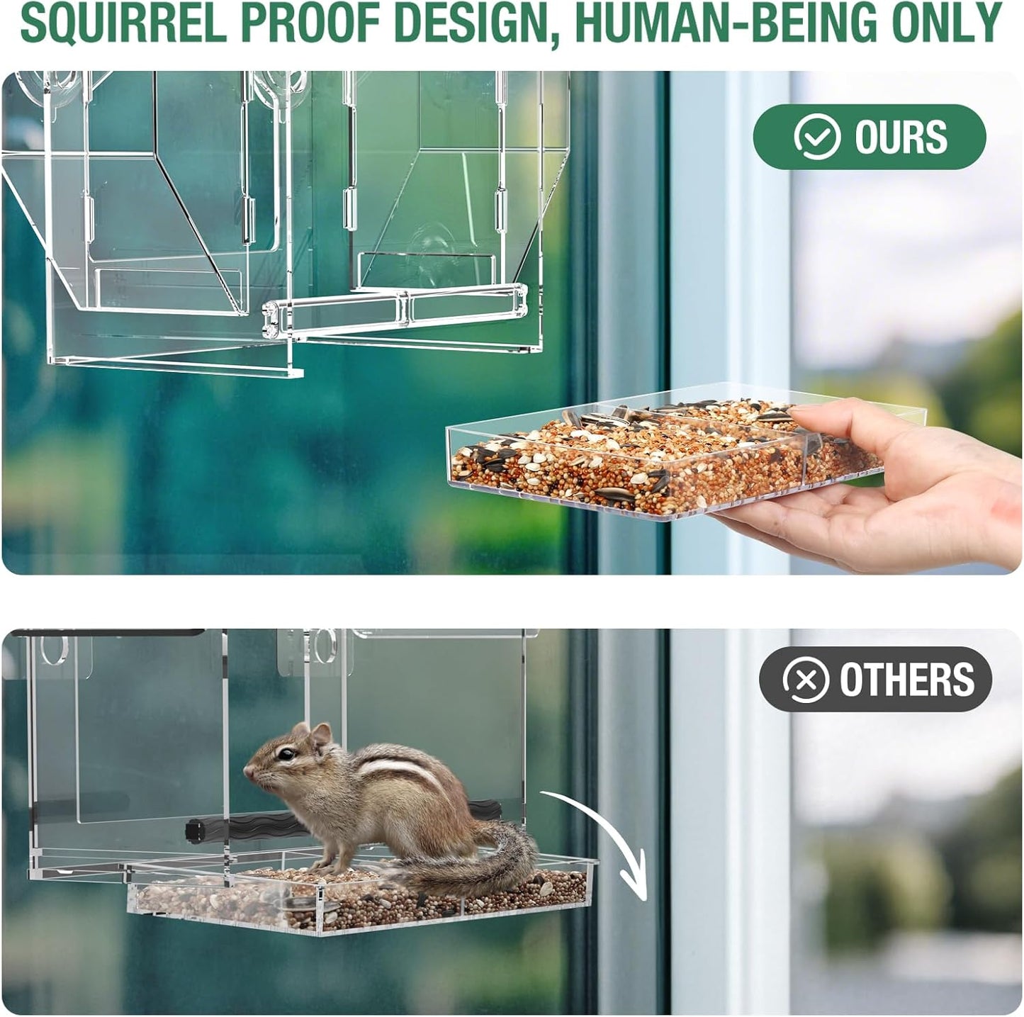 Upgraded Window Bird Feeder with Dual Side Hoppers – High Capacity Outside Birdfeeder for Window – Strong Suction Cups & Adhesive Options, Close-up Viewing for Indoor Cats & Seniors, Ideal Nature Gift