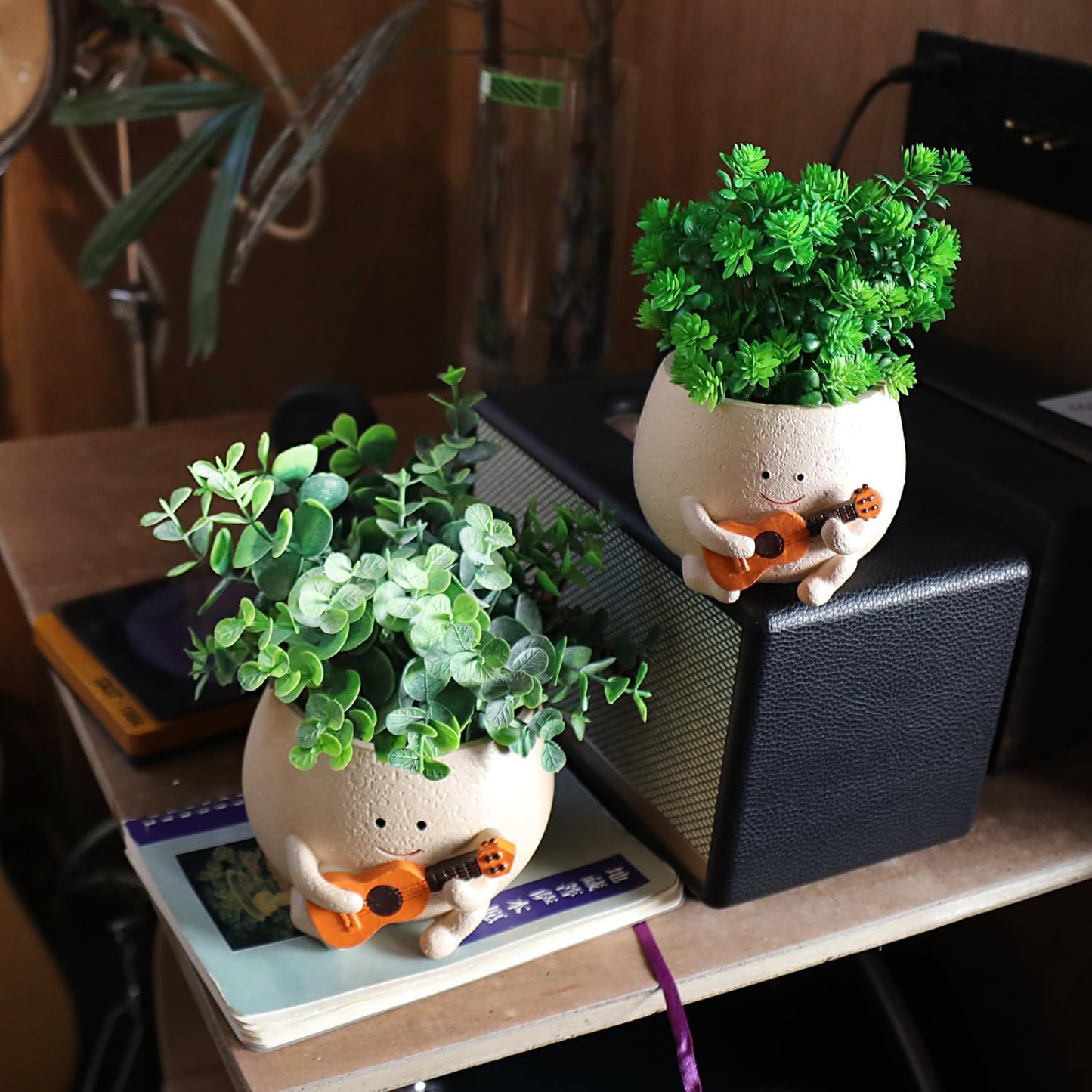 Smily Face Planter Pot with Drainage Hole Cute Resin Head Planters for