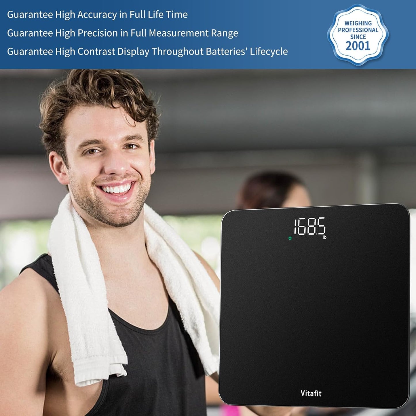 Vitafit Scale for Body Weight, High Accuracy 0.1lb by Our Professional Factory Since 2001, Digital Weight Scale LED and Step On, 3*AAA Batteries Included, 400lb/182kg, Spray Silver Black