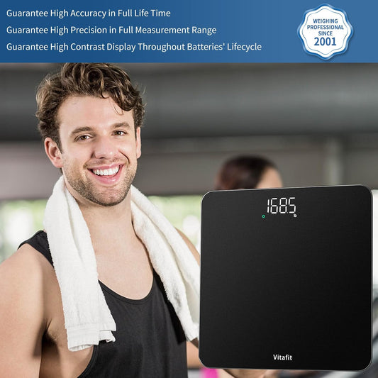 Vitafit Scale for Body Weight, High Accuracy 0.1lb by Our Professional Factory Since 2001, Digital Weight Scale LED and Step On, 3*AAA Batteries Included, 400lb/182kg, Spray Silver Black