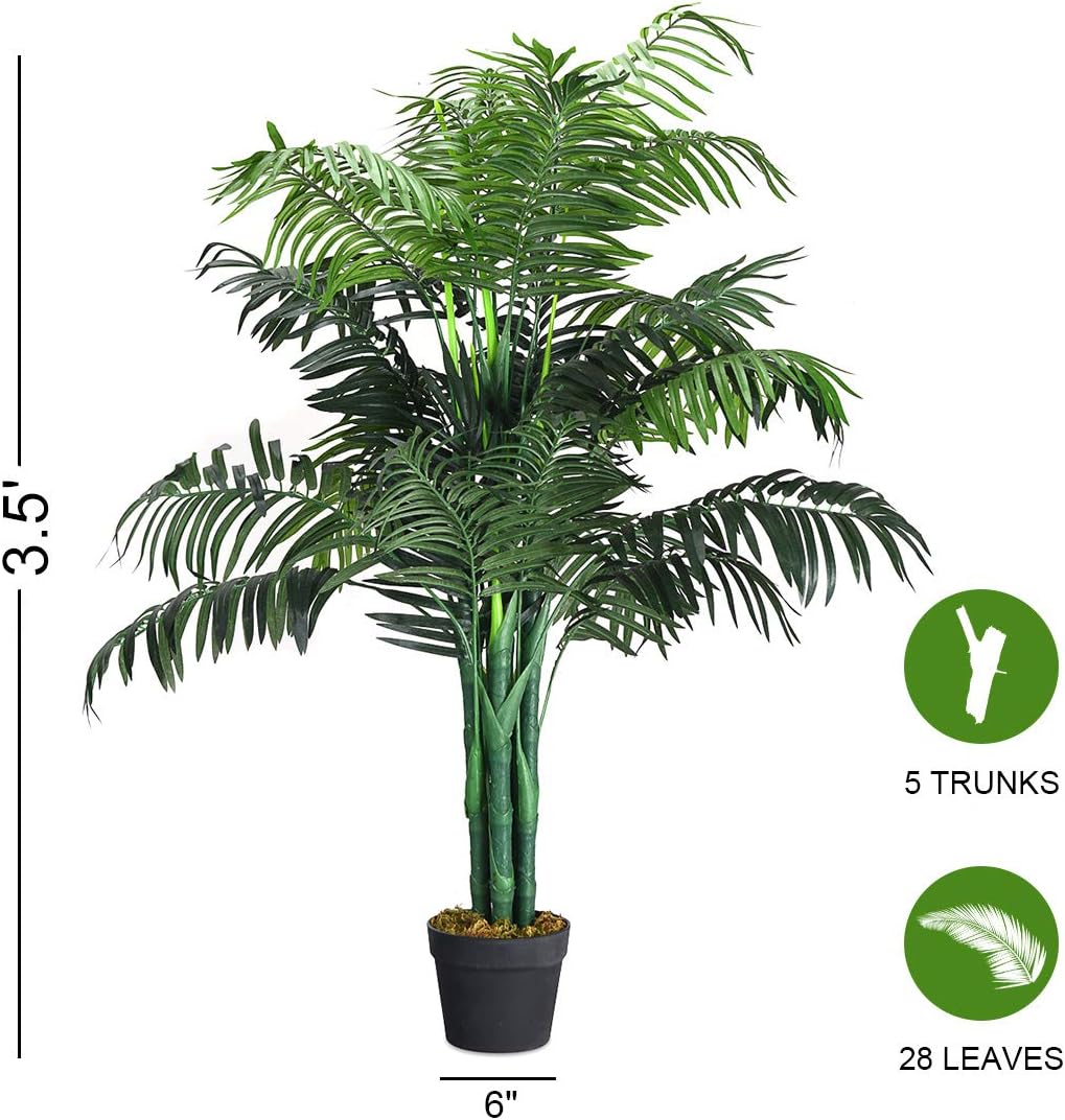 Goplus Artificial Palm Tree, 3.5 Feet Tall Potted Fake Greenery Tropical Plant, Faux Floor Tree for Indoor Outdoor Home Living Room Decor