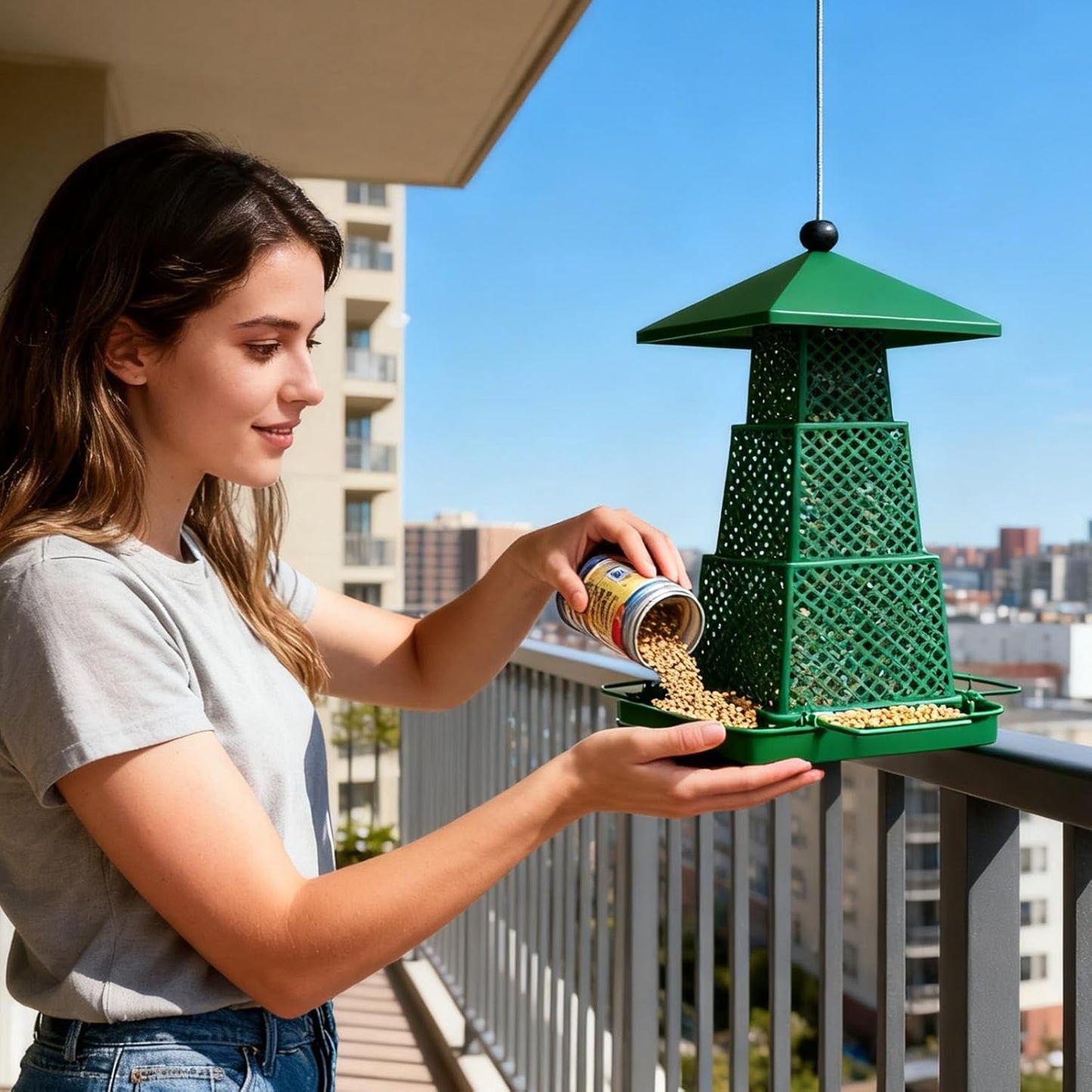 Squirrel-Proof Large Capacity Bird Feeder, 24x13.5cm Outdoor Decorative Feeder with 11x13.5cm Folded Size for Hummingbirds, Chickadees, Garden