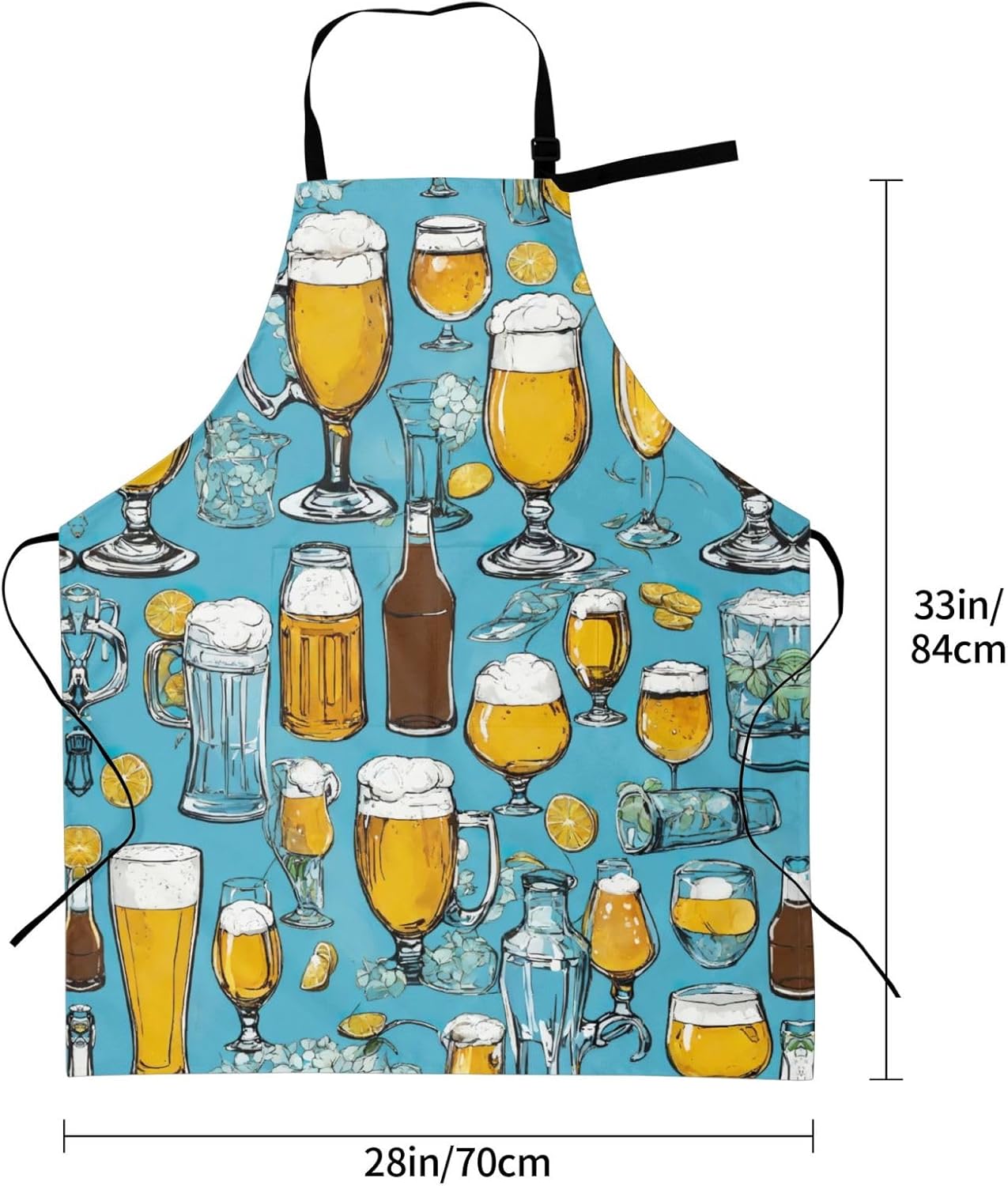 Beer Bubble Print Laundry apron 28x33 In Waterproof Kitchen Apron with Pockets for Cooking Baking