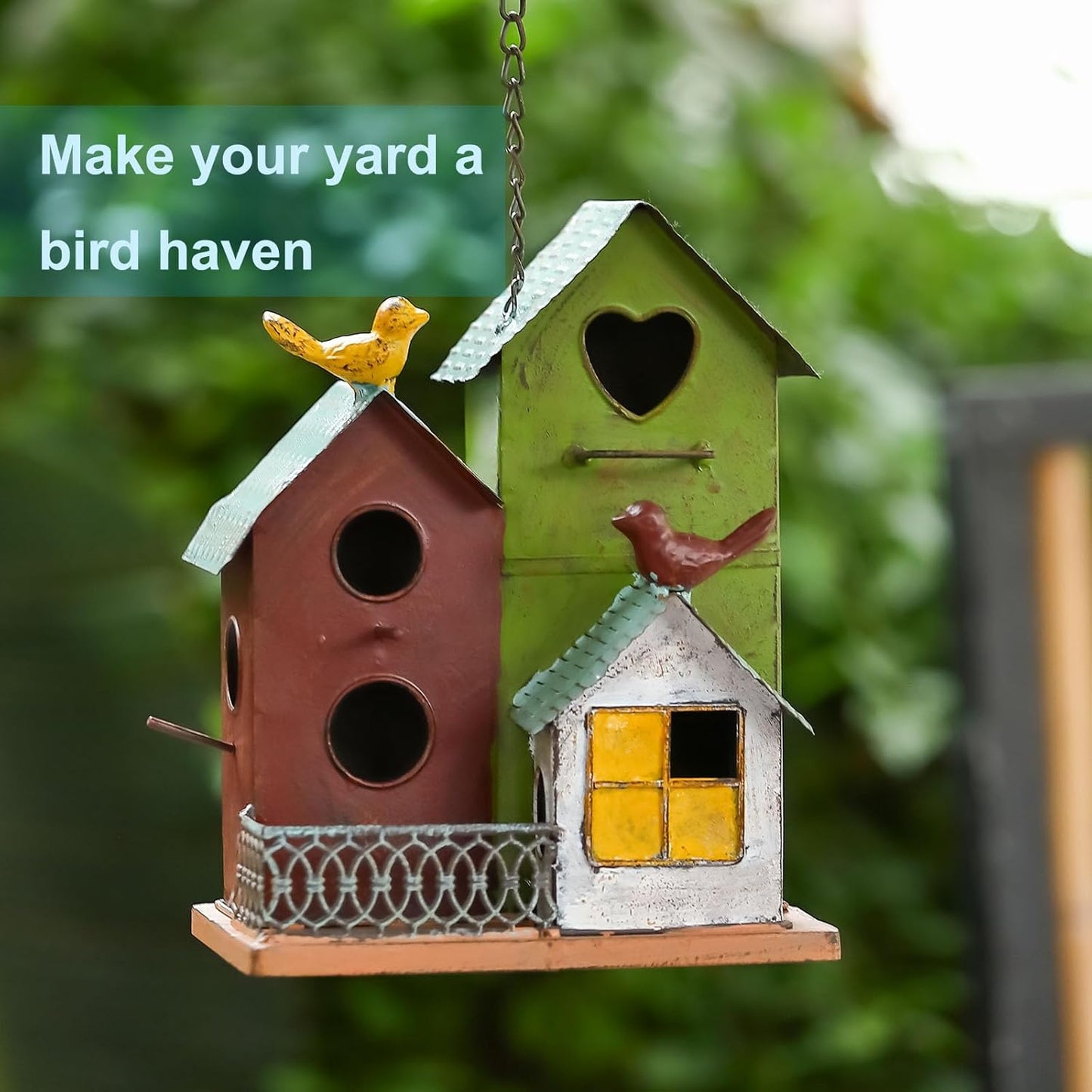 Jemeni Metal Bird House for Outside – Hanging Large Multi-Birdhouse for Outdoor & Indoor Garden Decor