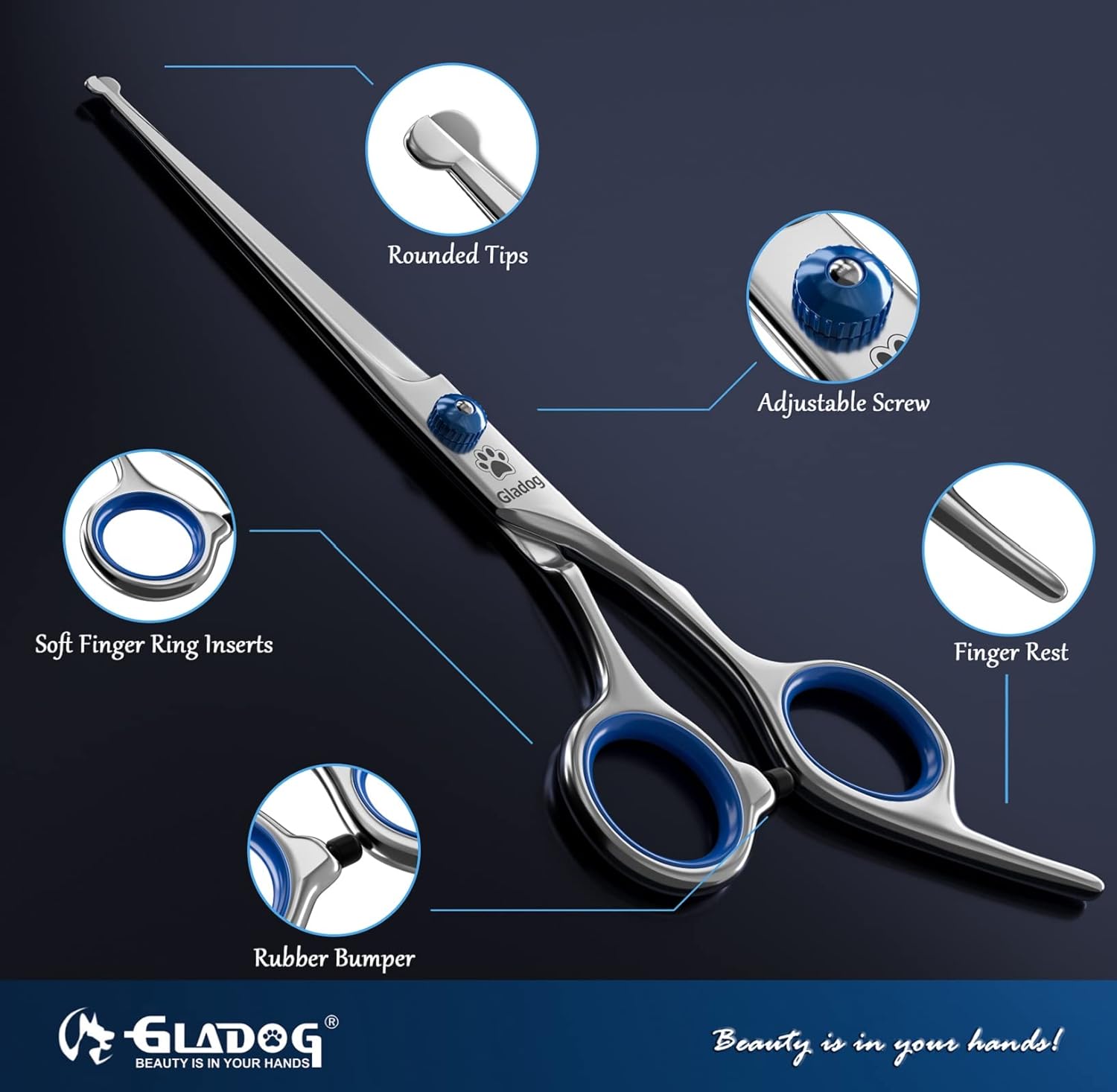 Dog Grooming Scissors Kit with Safety Round Tips, GLADOG Professional 