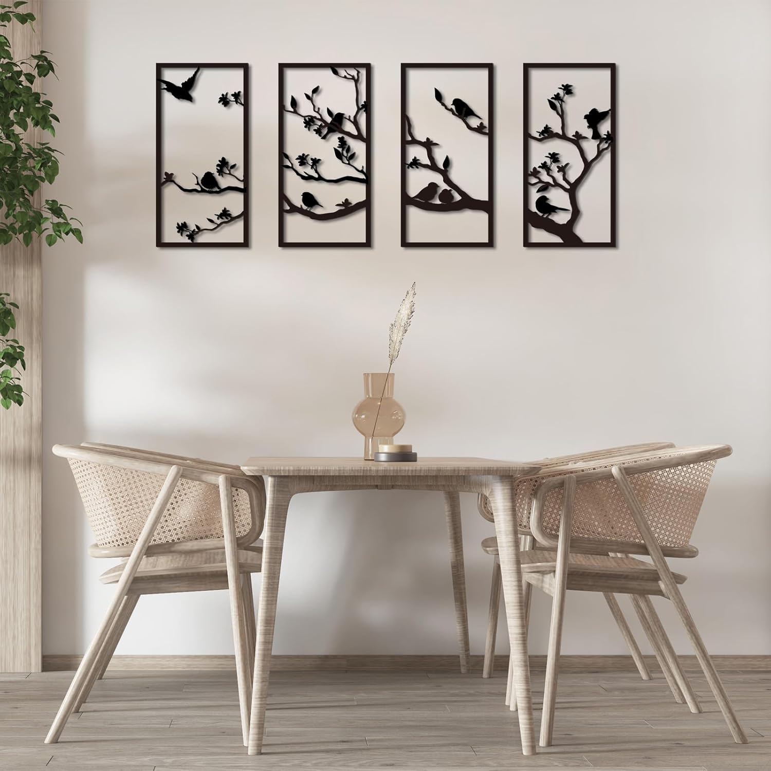 Oubasa 4 Pcs Metal Birds Wall Art, Vivid Birds on Branch Silhouette Wa