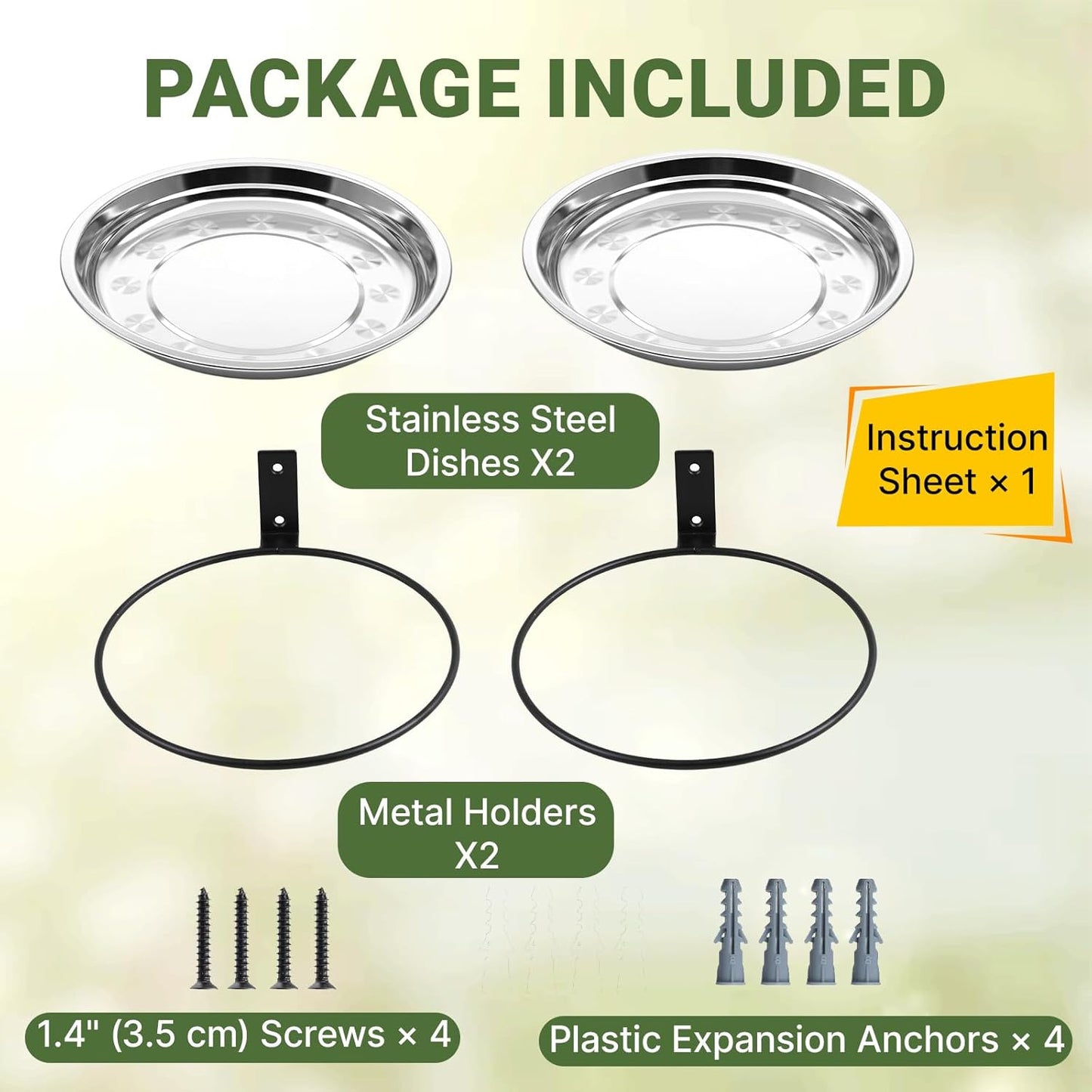 2 Pack Bird Feeder Tree Mount, 8.6 Inch Stainless Steel Fence Crow feeders for Outside with Metal Holder, Wild Bird Bath Tray for Outdoor Garden