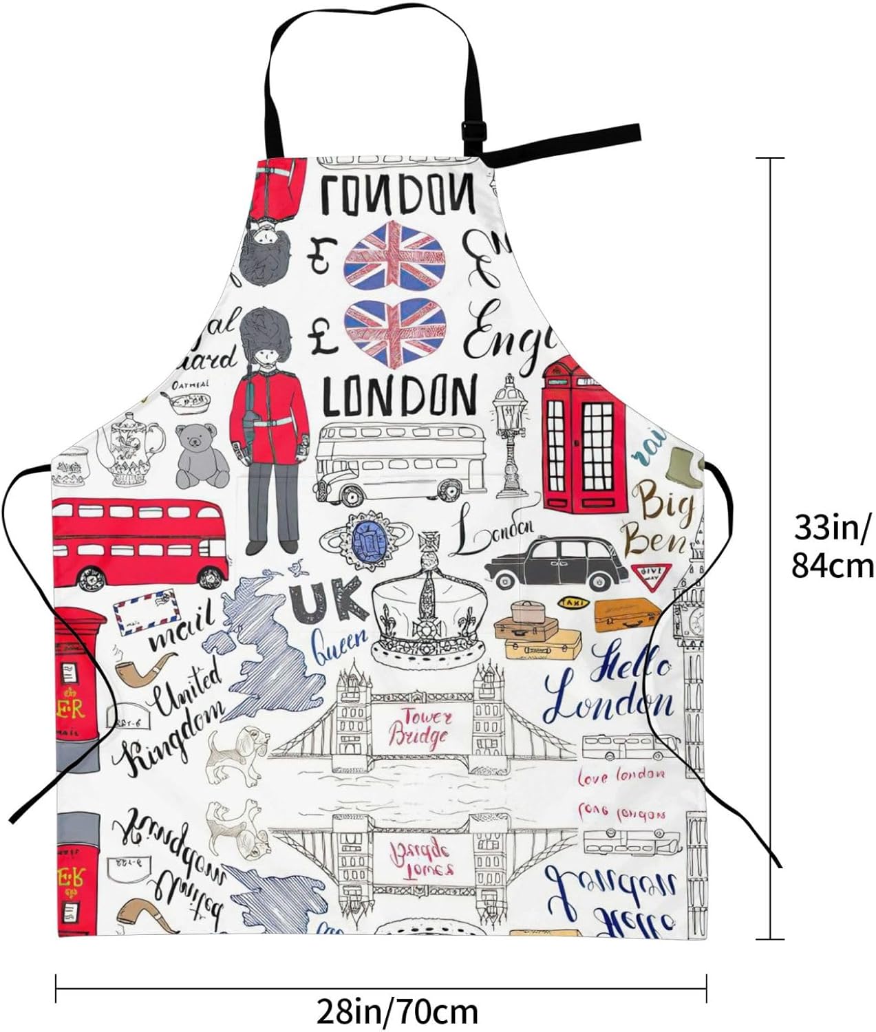 I Love London Print Laundry apron 28x33 In Waterproof Kitchen Apron with Pockets for Cooking Baking