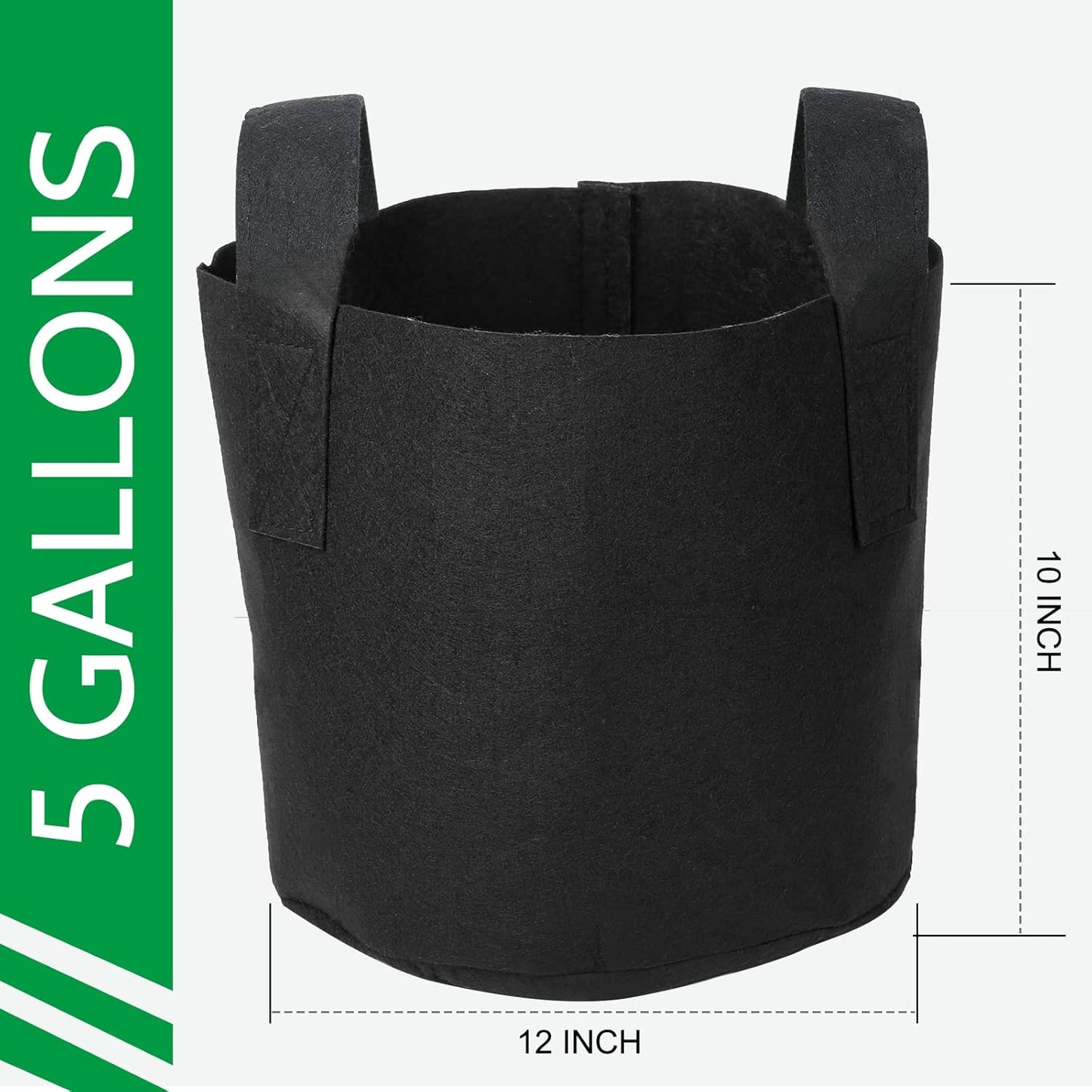 JERIA 12-Pack 5 Gallon Grow Bags, 300G Thickened Nonwoven Garden Pots,