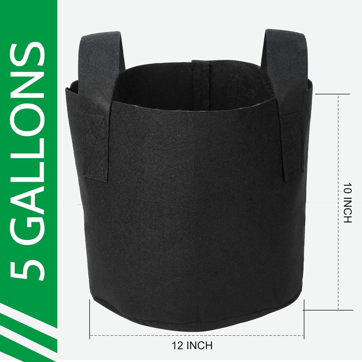 JERIA 12-Pack 5 Gallon Grow Bags, 300G Thickened Nonwoven Garden Pots,