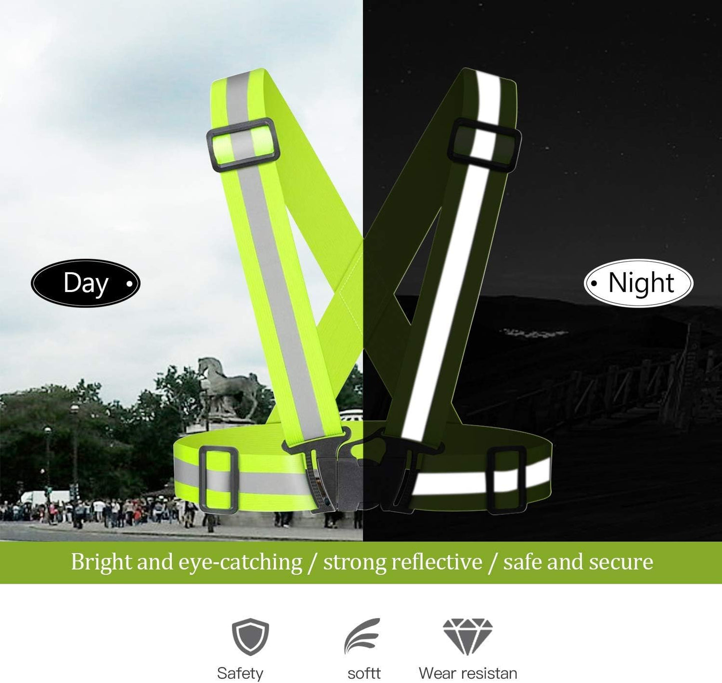 Reflective Vest Running Gear 2Pack, High Visibility Adjustable Safety 