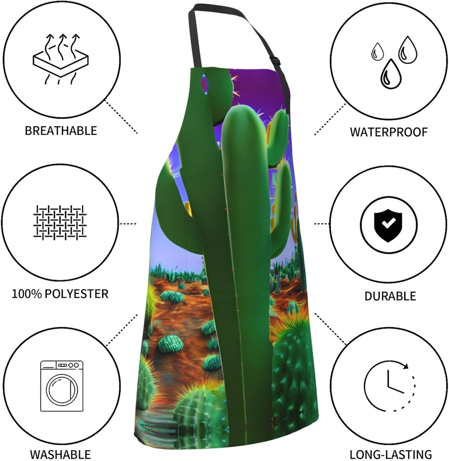 Cactus Desert Print Laundry apron 28x33 In Waterproof Kitchen Apron with Pockets for Cooking Baking