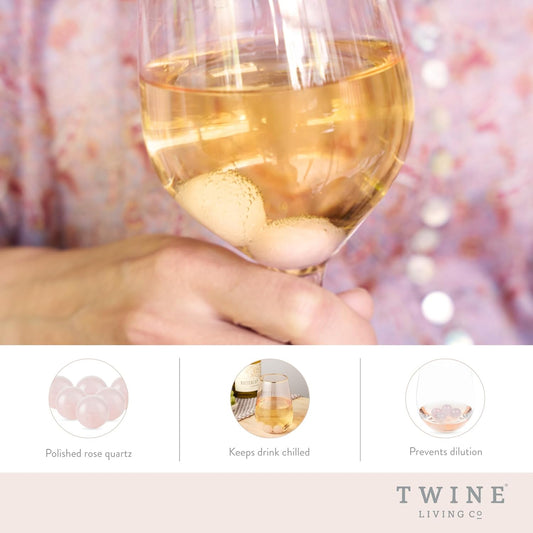 Twine Rose Quartz Wine Gems, Pink Drink Chillers, Real Polished Rose Q