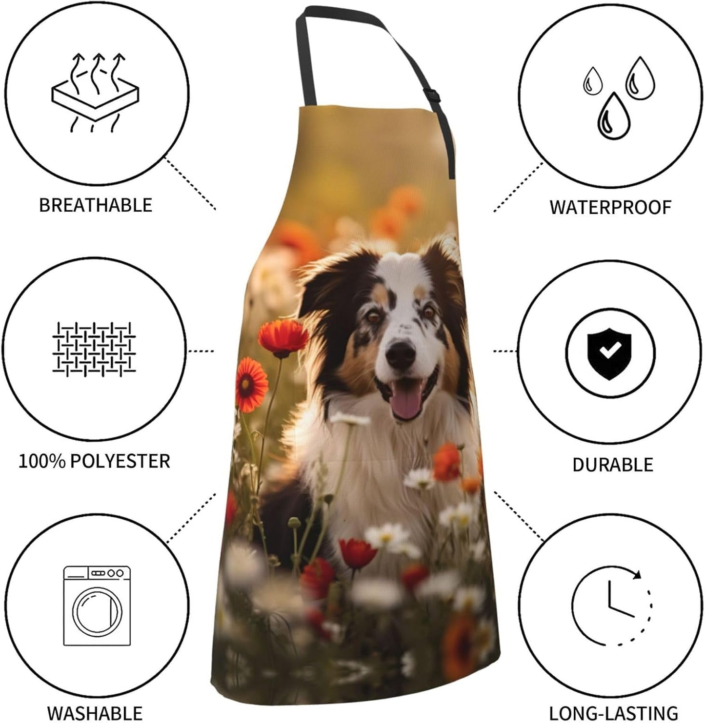 Cattle Dog Florals print Waterproof apron with pocket adjustable cooking apron for adult kitchen bibs to bake