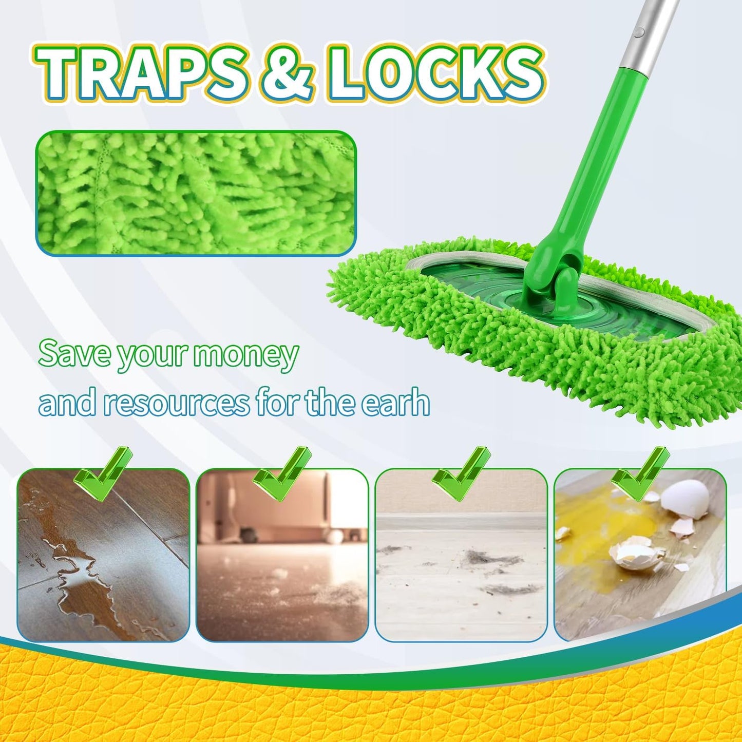 6Pcs Reusable Microfiber Mop Pads Compatible with Swiffer Sweeper, Wet